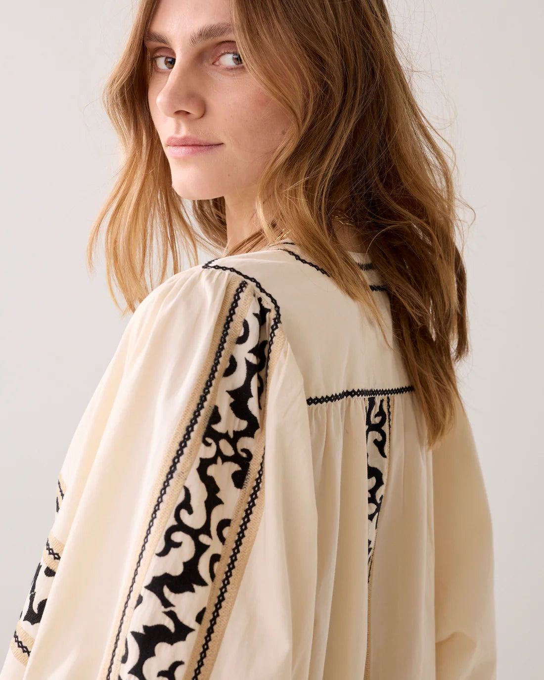 Crispy Cotton Embroidered Blouse in Ivory