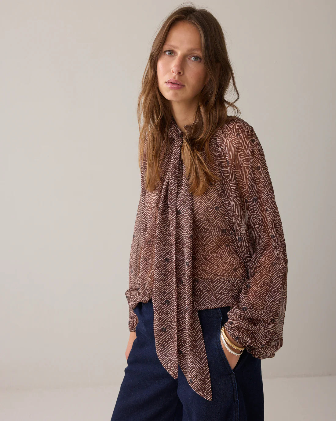 Z Print Top in Dark Chocolate