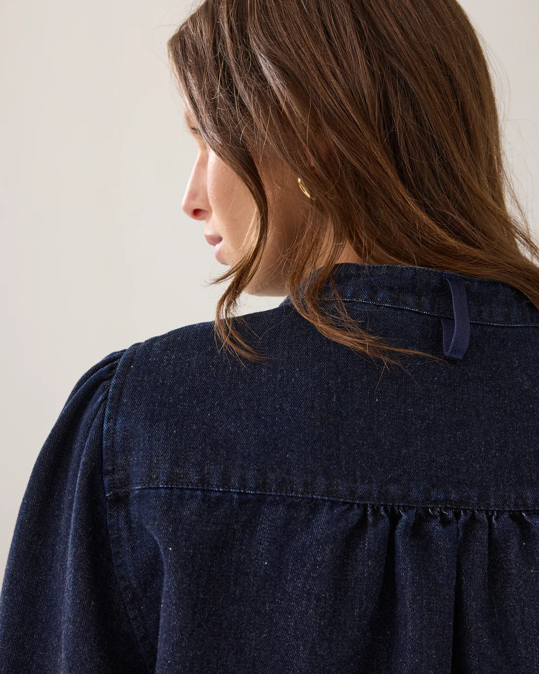 Denim Bowtie  Blouse in Night Blue Denim