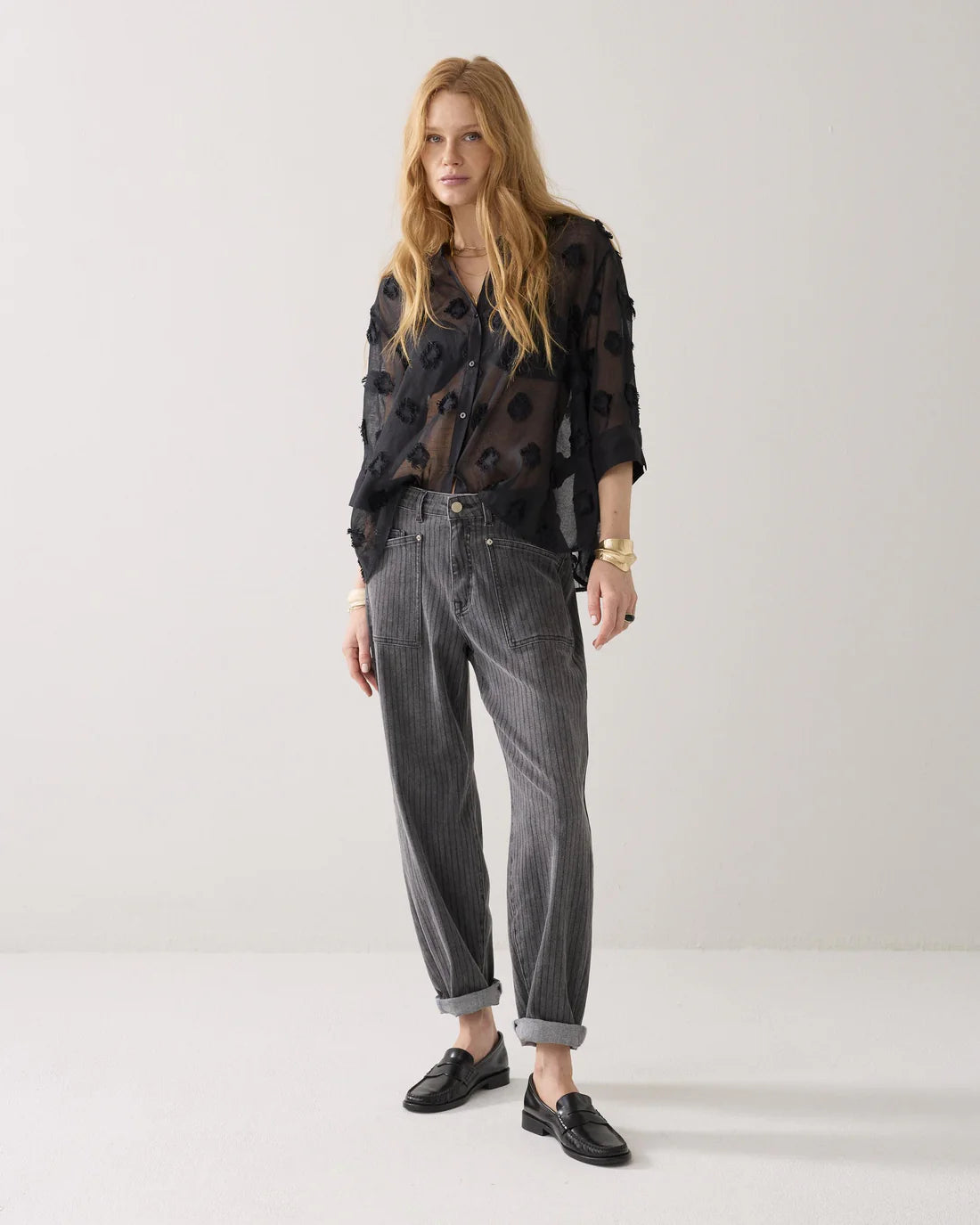 3D dots A-line Blouse in Black