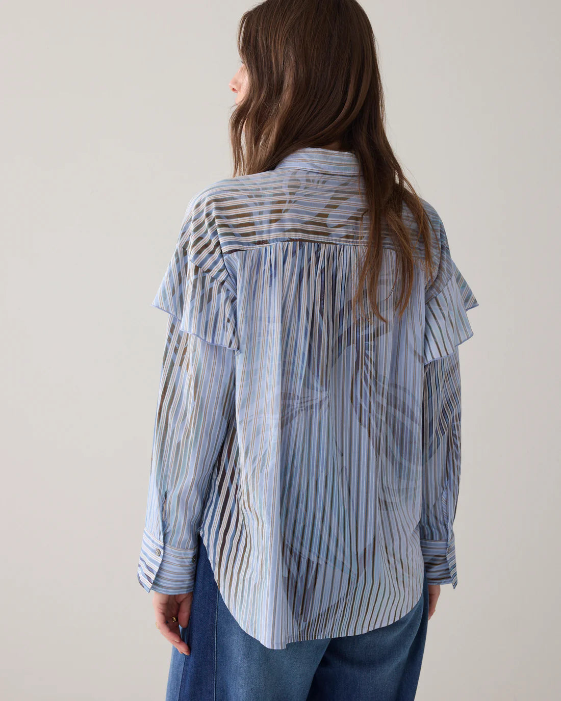 Shirt Blouse with Print in Soft Blue