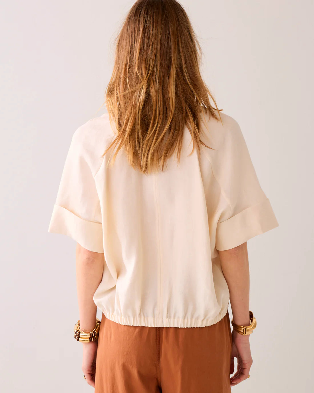 Linen Blend V Neck Top in Ivory