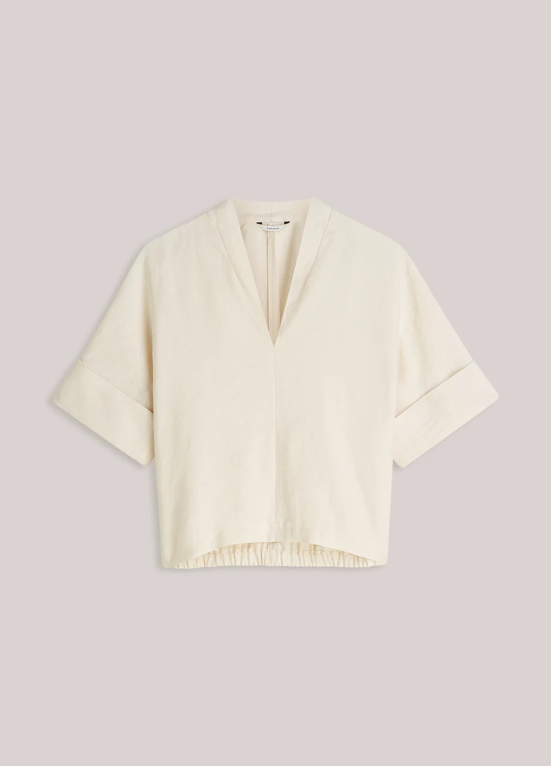 Linen Blend V Neck Top in Ivory