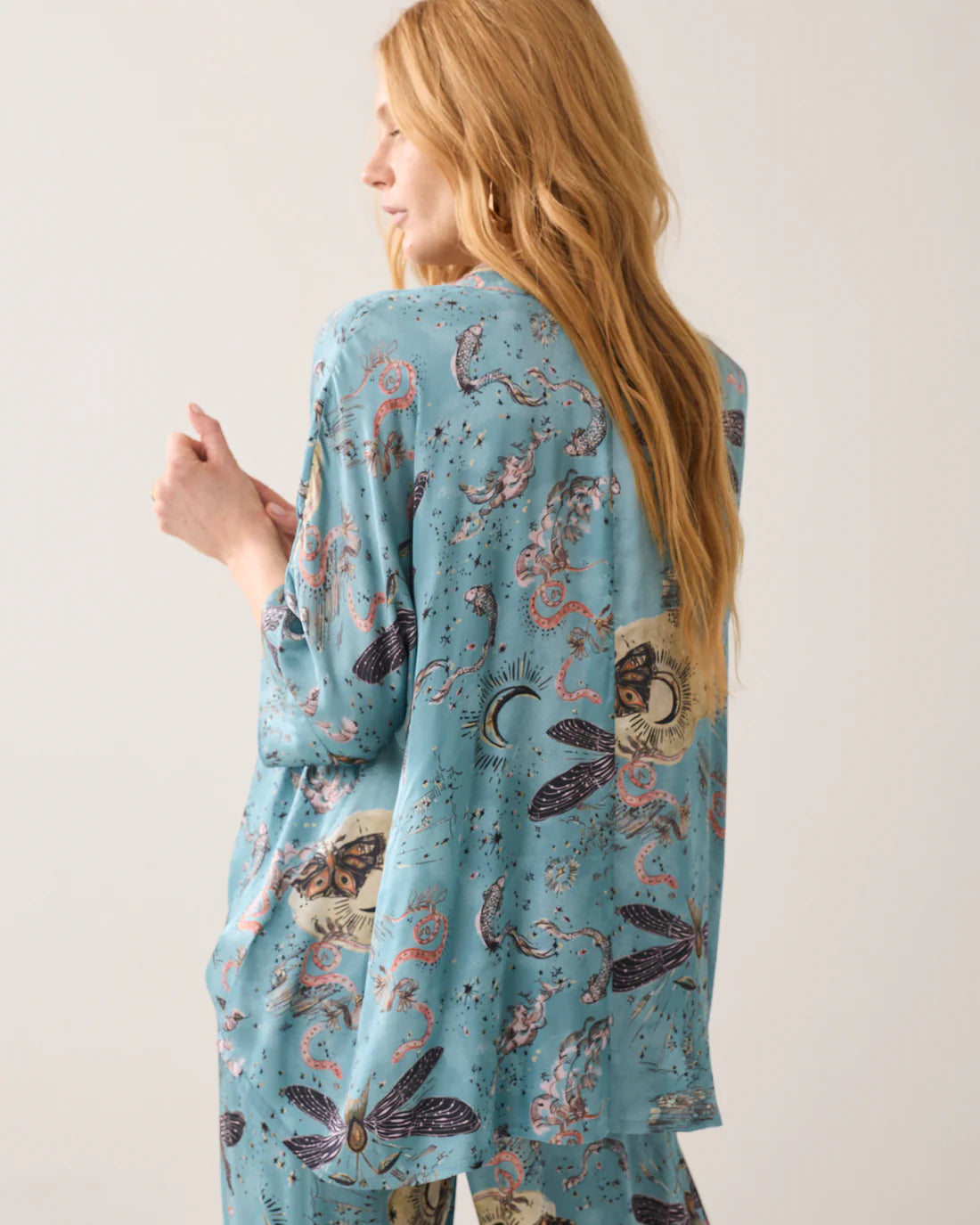 Fantasy Print Satin Top in Glacier Blue