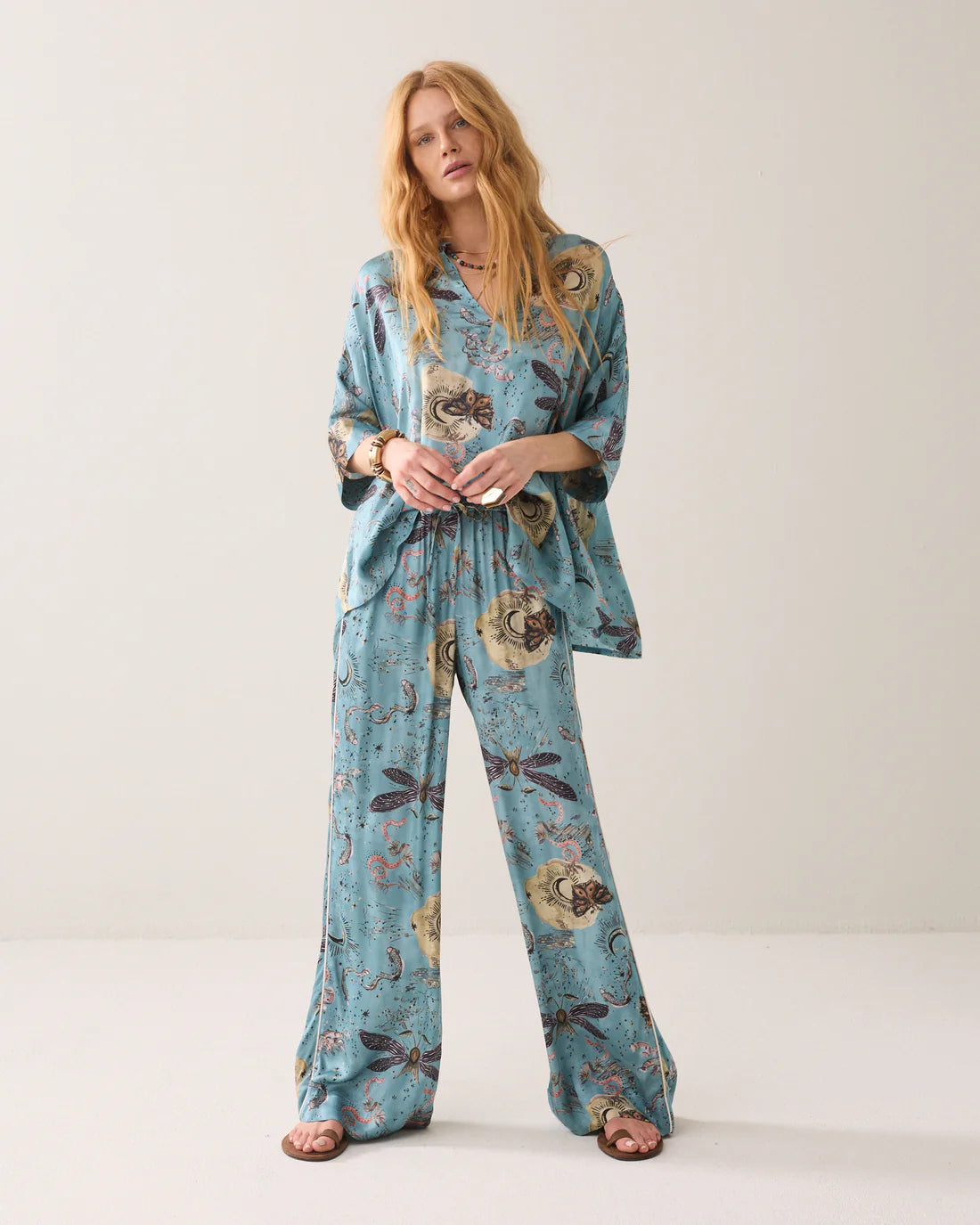 Fantasy Print Satin Top in Glacier Blue