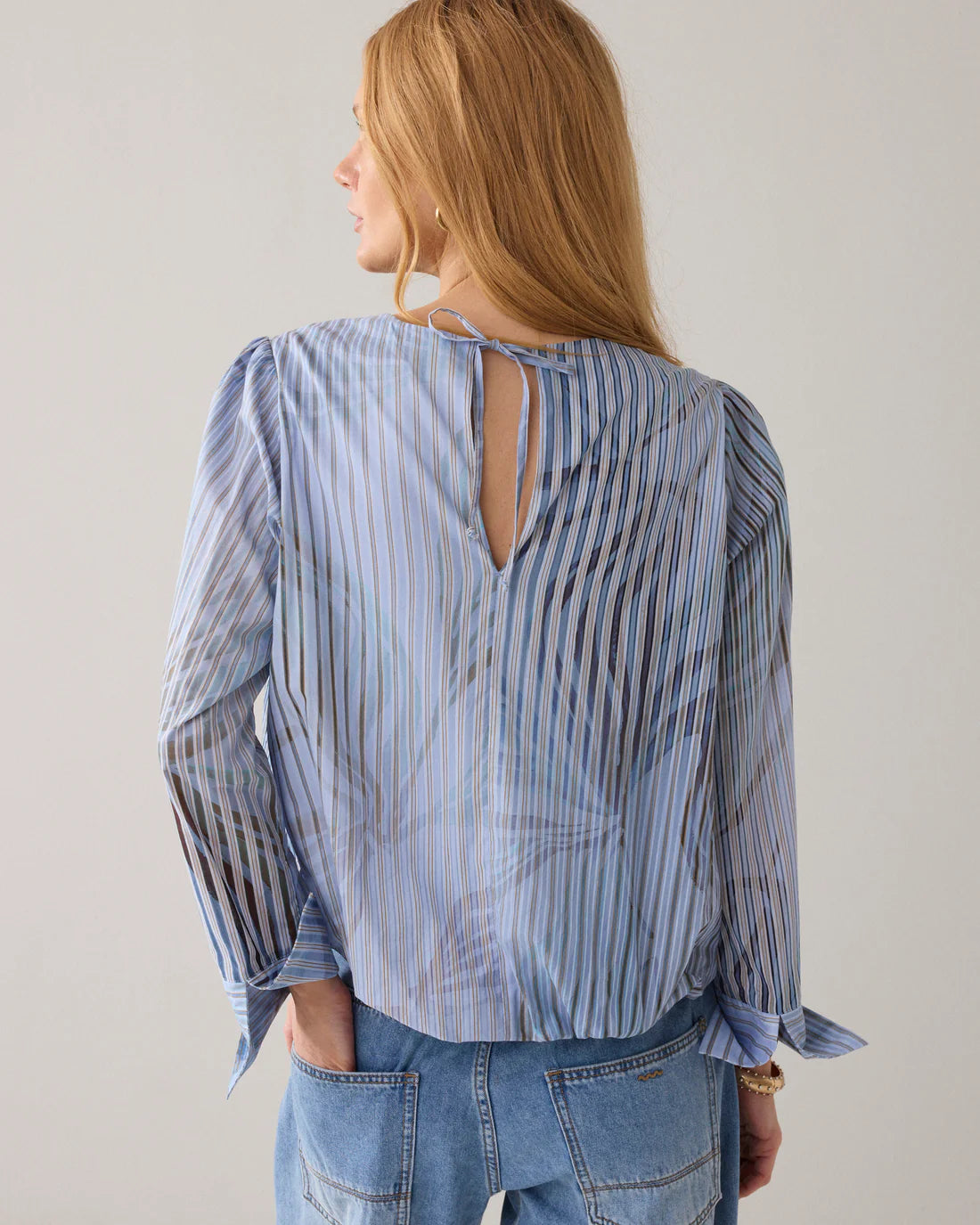 Pleated Top with Print in Soft Blue