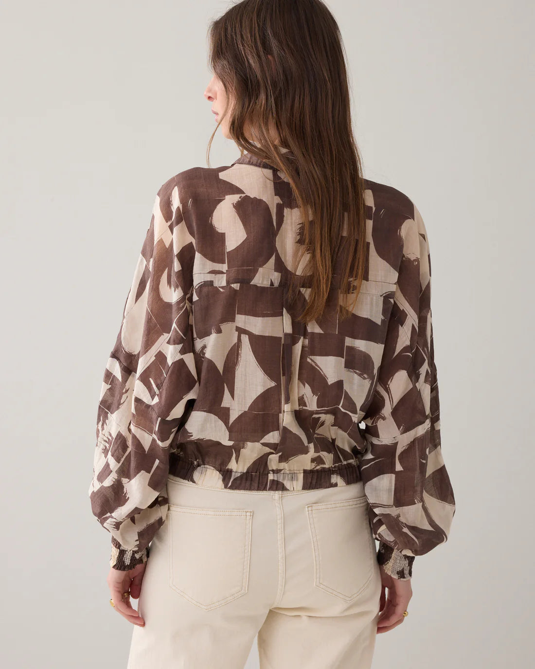 Graphic Print Boxy Blouse in Coffee