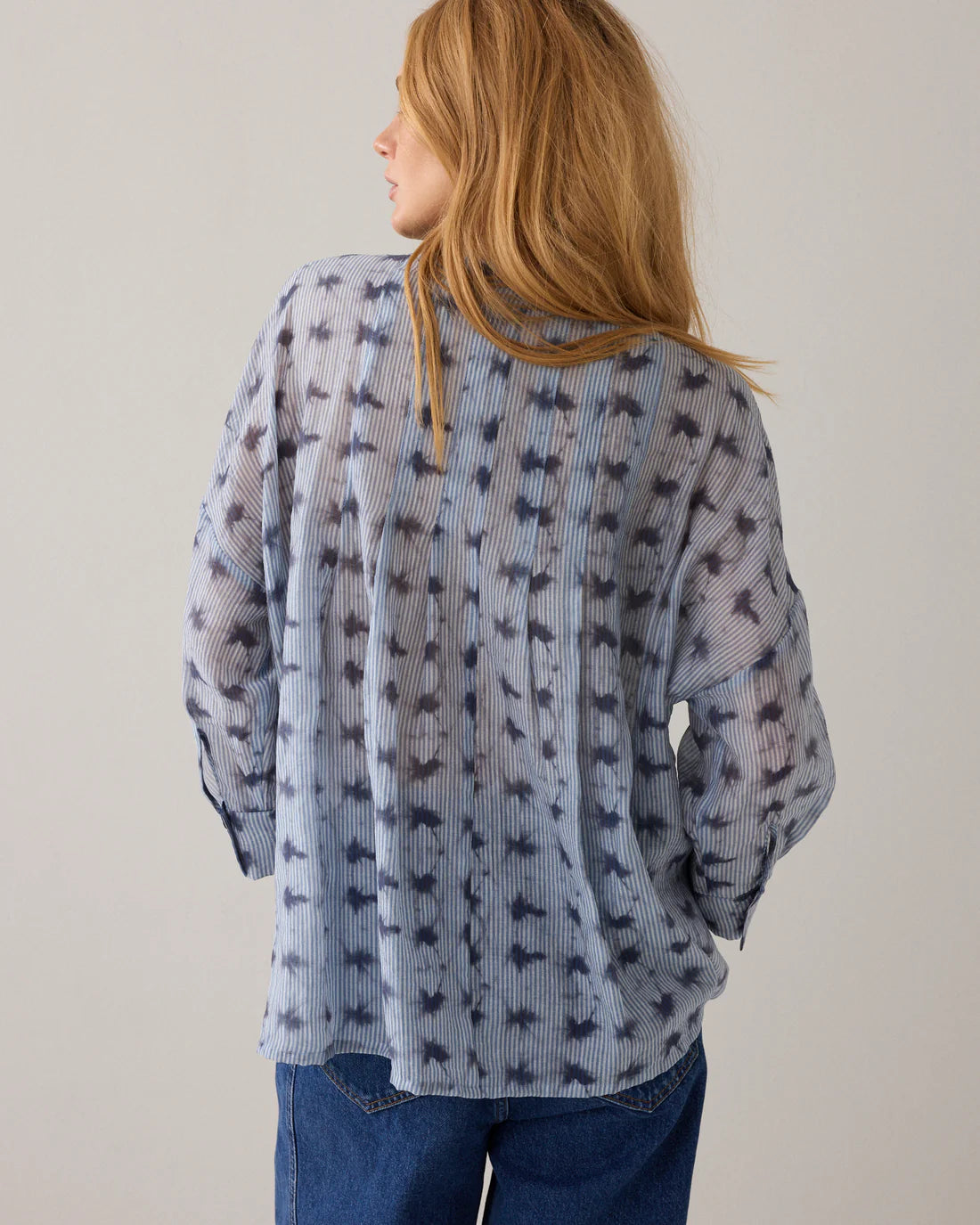 Tie Dye Stripe Blouse in Soft Blue
