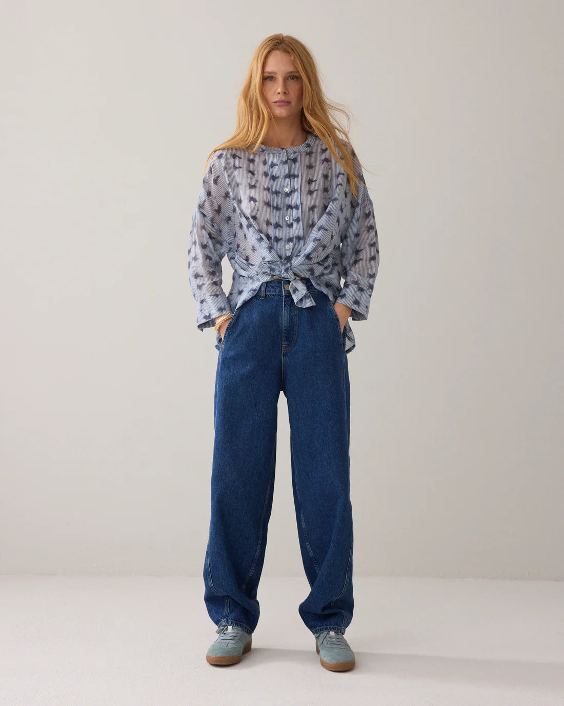 Tie Dye Stripe Blouse in Soft Blue