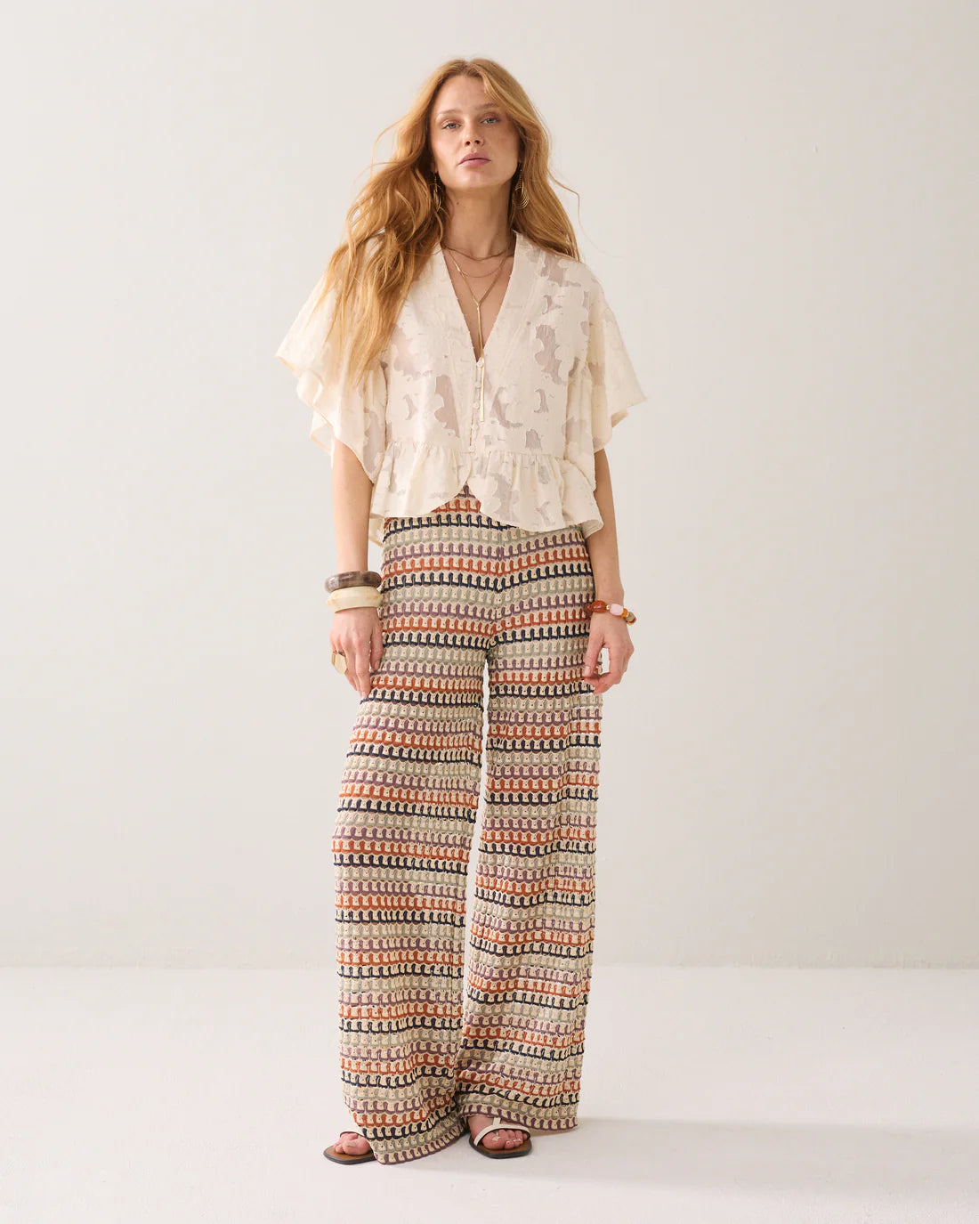 Bohemian Peplum Blouse in Ivory