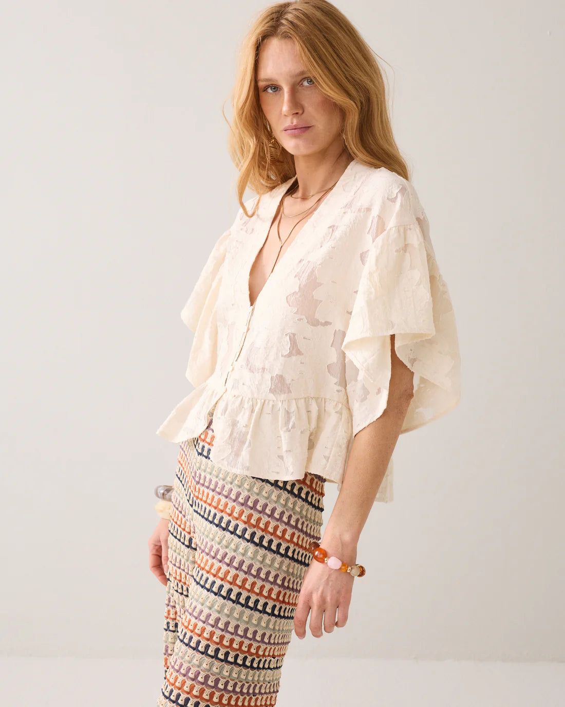 Bohemian Peplum Blouse in Ivory