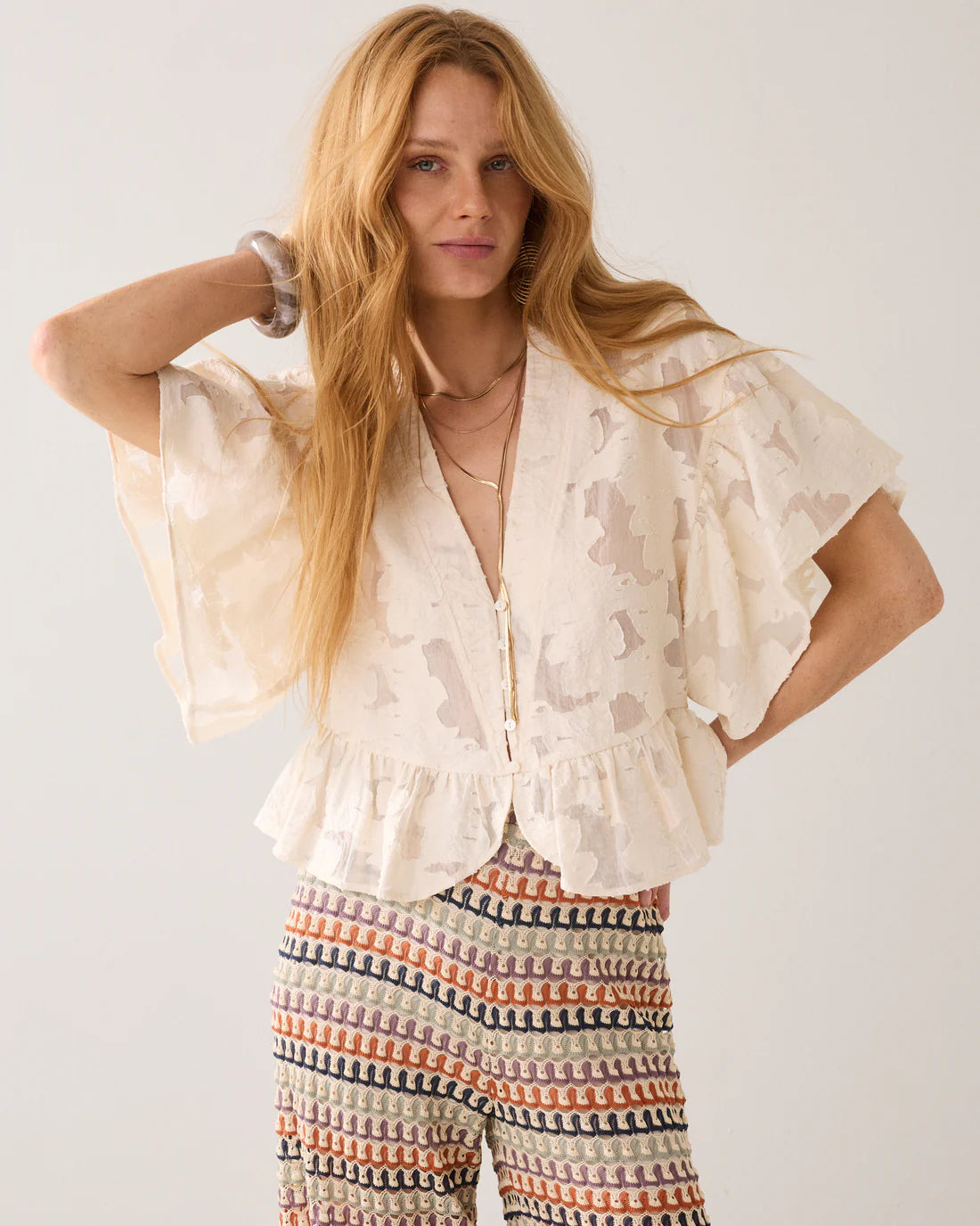 Bohemian Peplum Blouse in Ivory