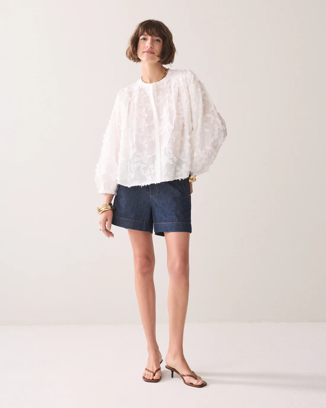 3D Cotton Blouse in White