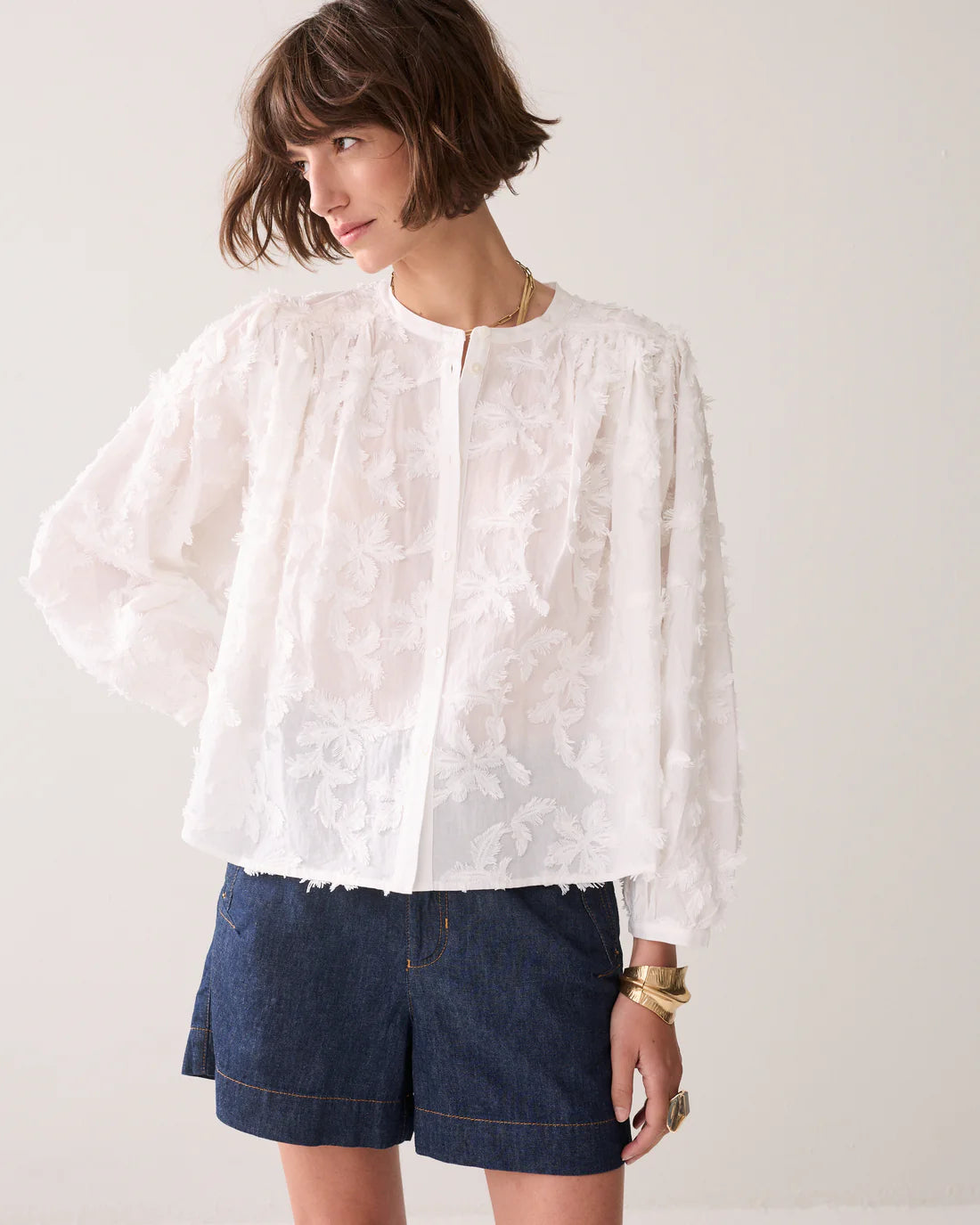 3D Cotton Blouse in White