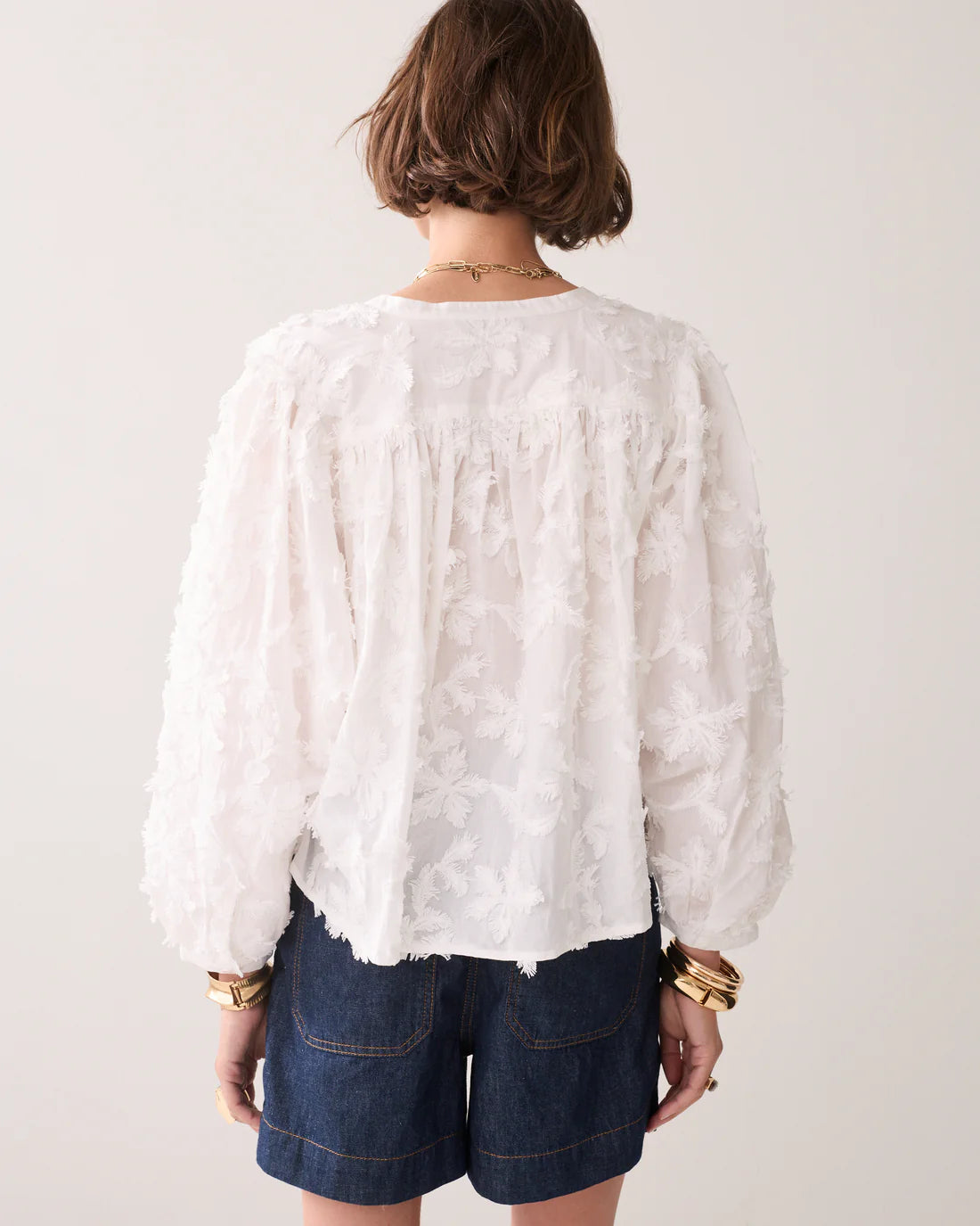 3D Cotton Blouse in White