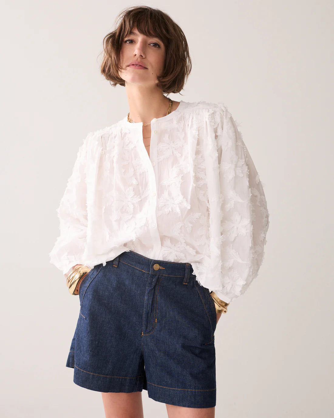 3D Cotton Blouse in White