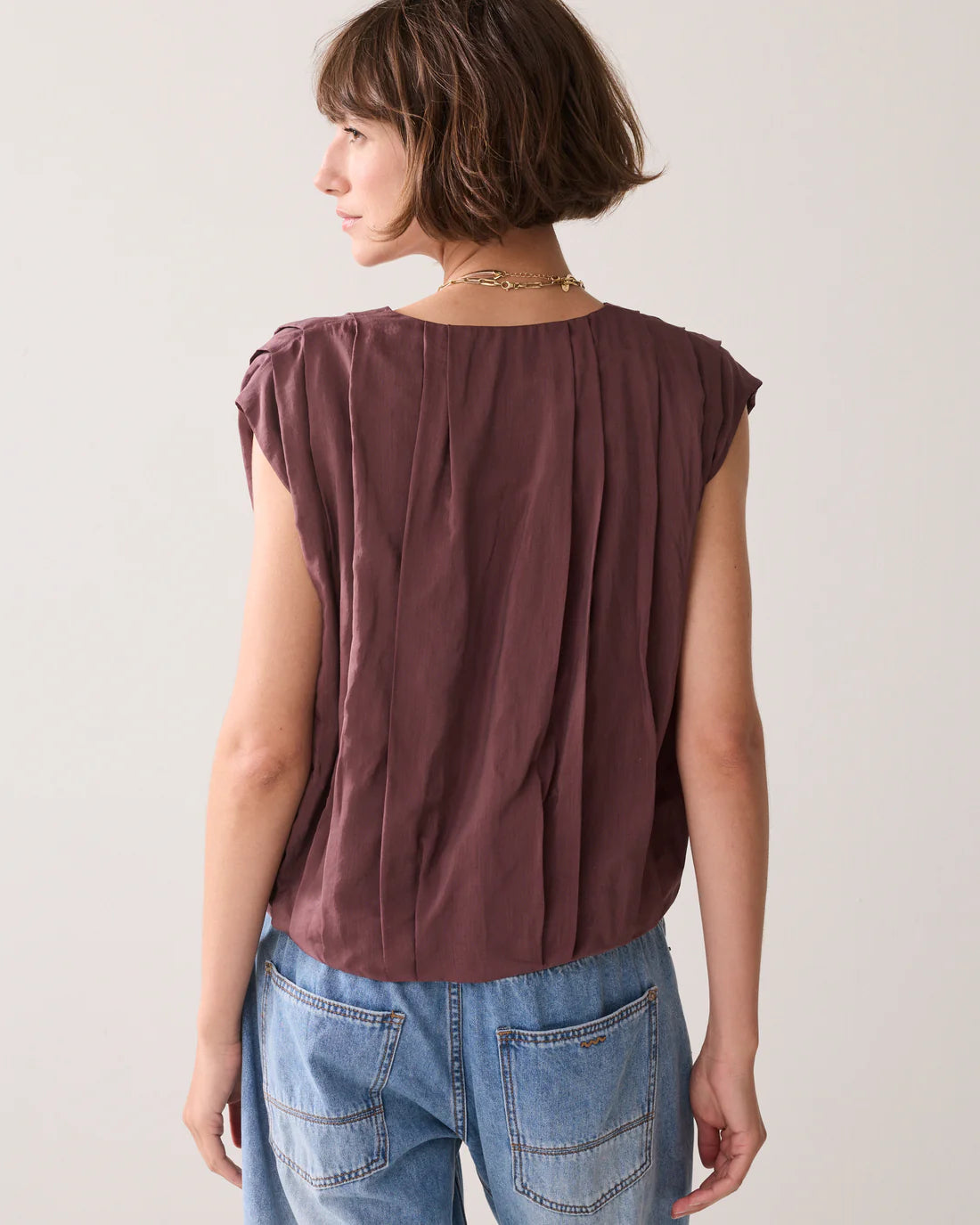 Sheen Pleated Blouse in Deep Fig