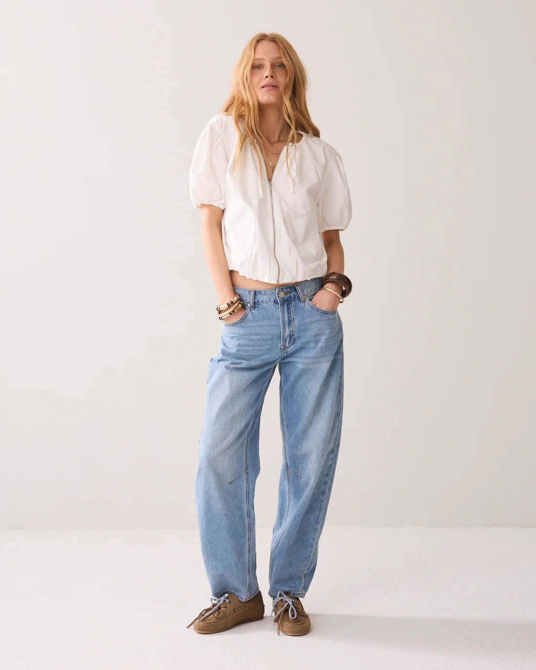 Canvas Blouse with Zip in Off White