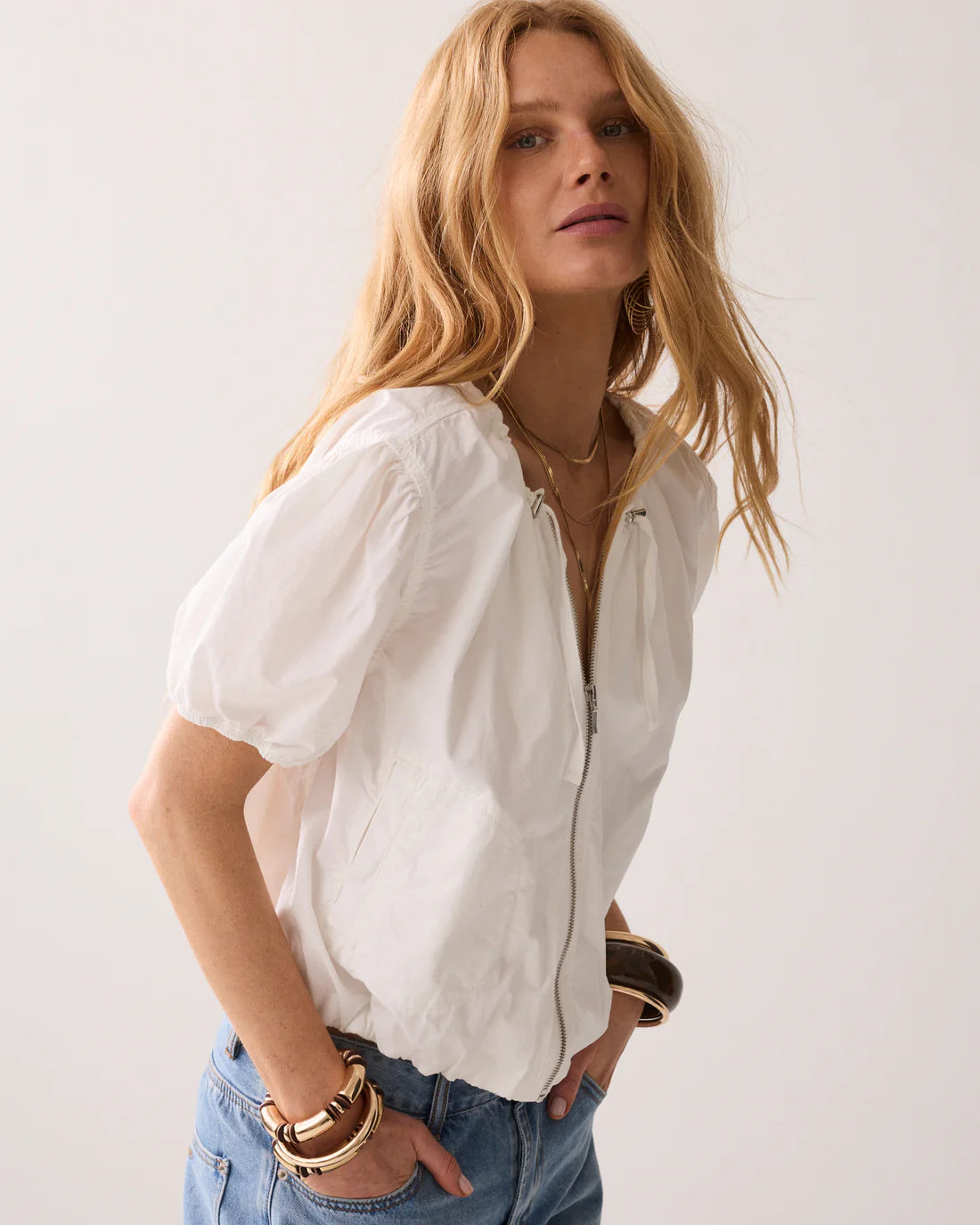 Canvas Blouse with Zip in Off White