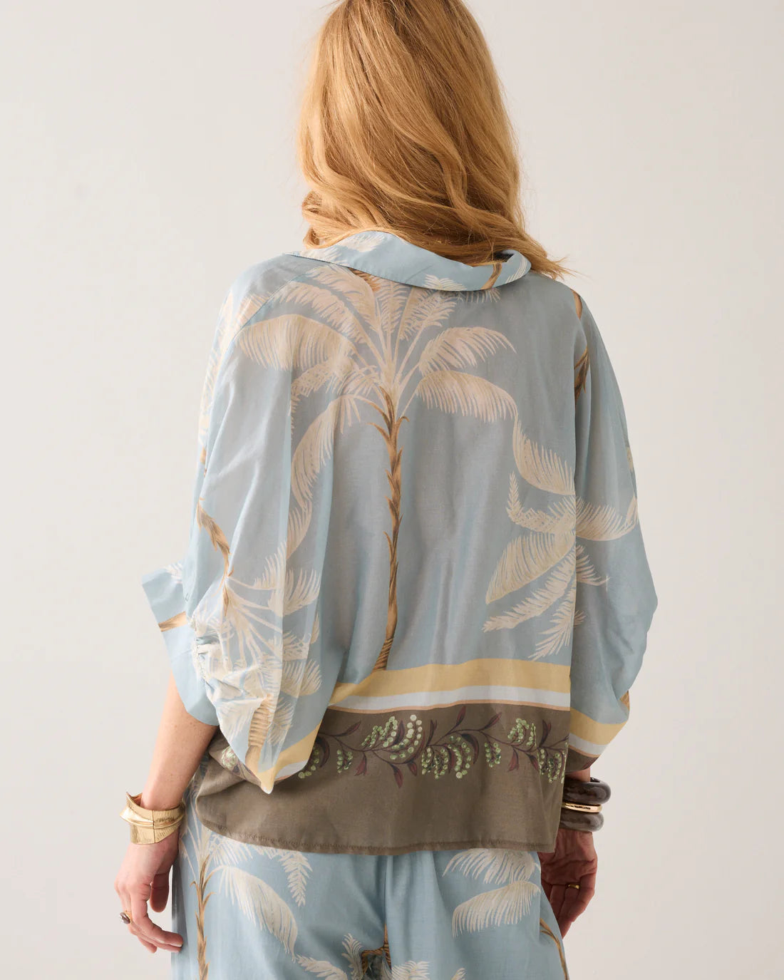 Palmtree Print Blouse in Glacier Blue