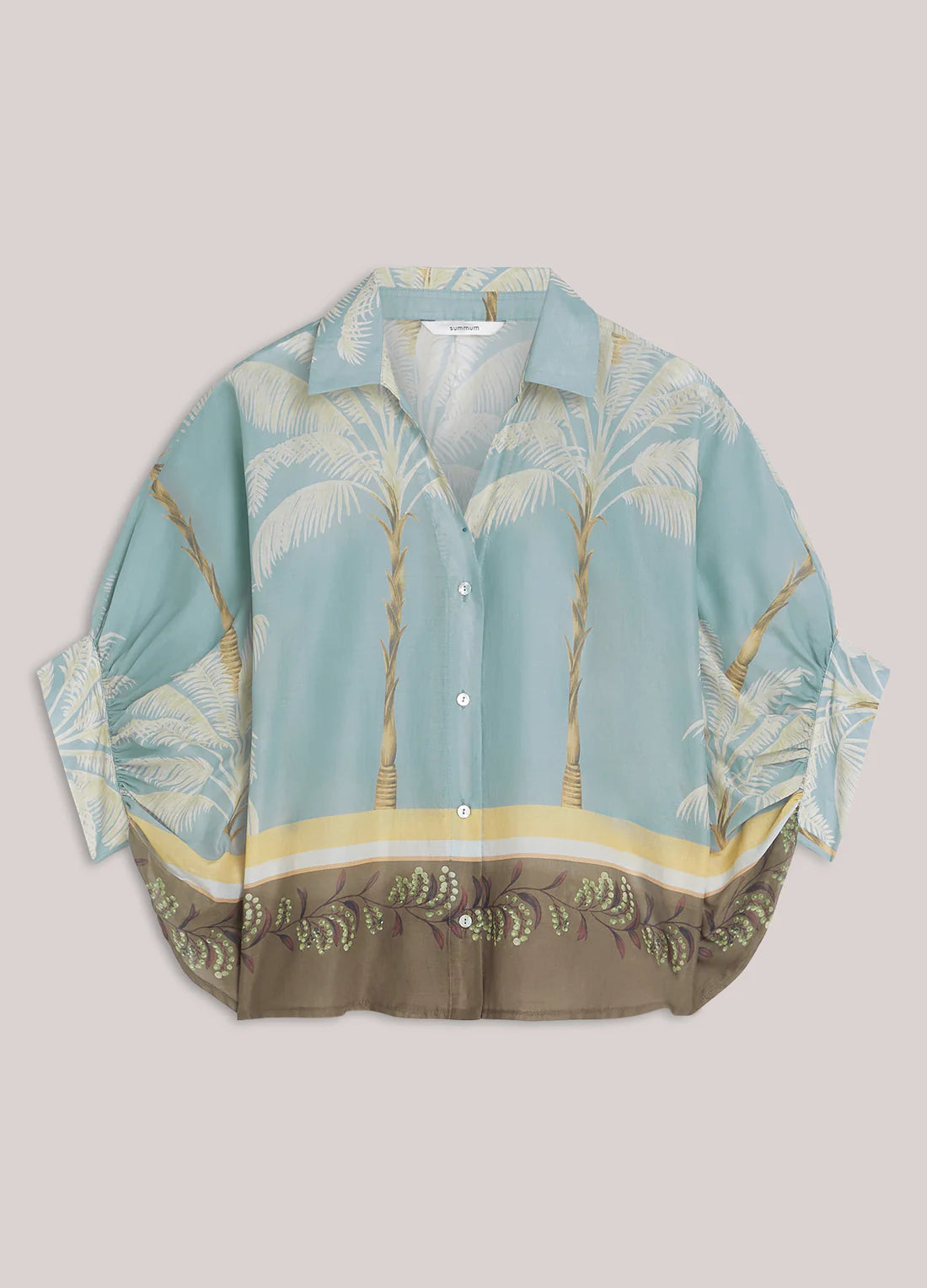 Palmtree Print Blouse in Glacier Blue