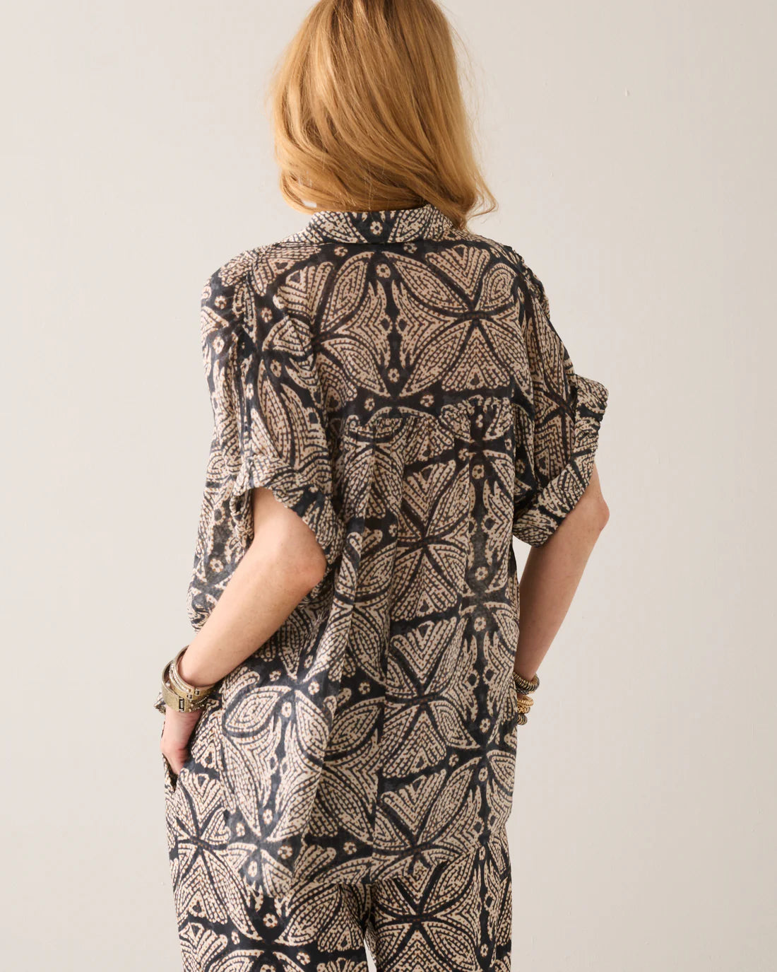 Ethnic Print Blouse in Black