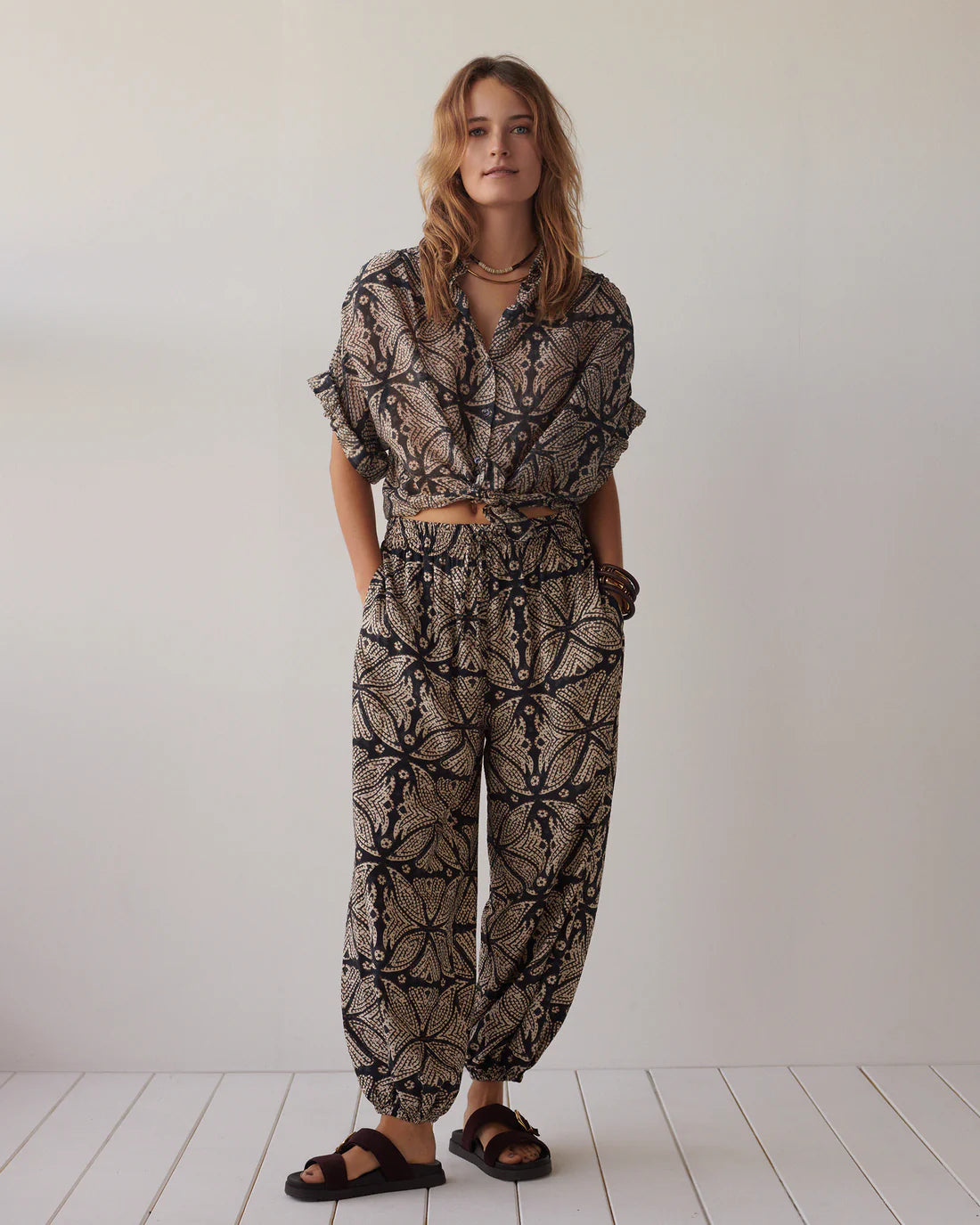 Ethnic Print Blouse in Black