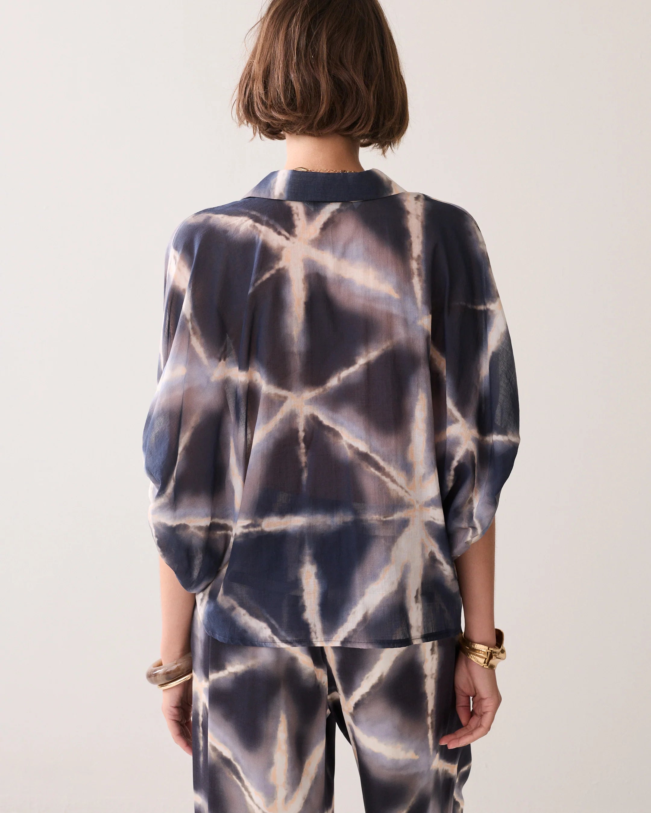 Transparent Blouse with Bow in Blue Noir