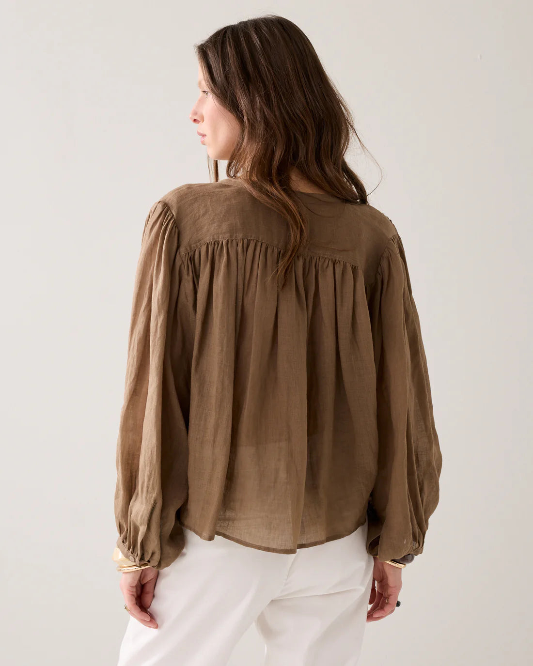 Ramie Linen Look Blouse in Dark Clay