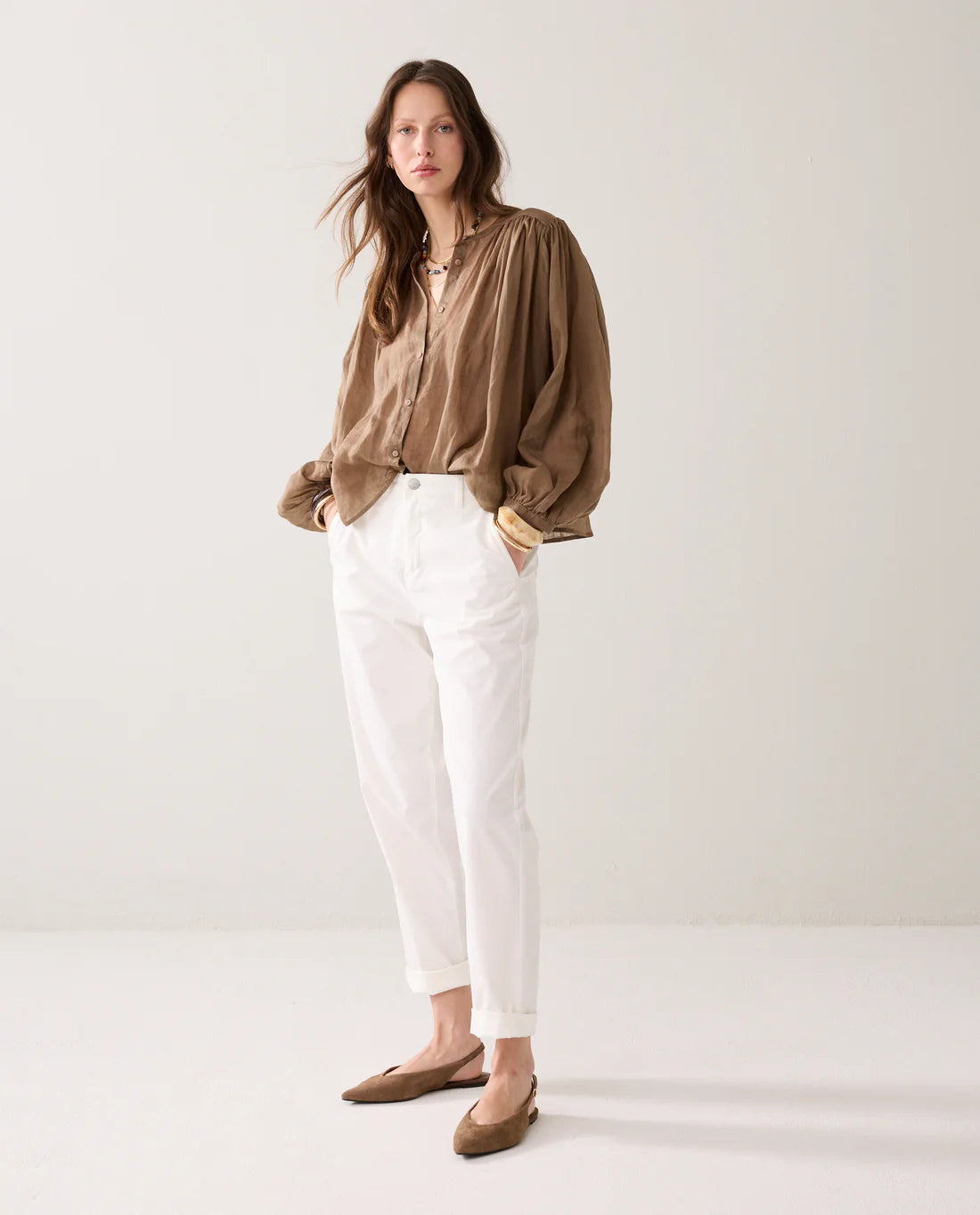 Ramie Linen Look Blouse in Dark Clay