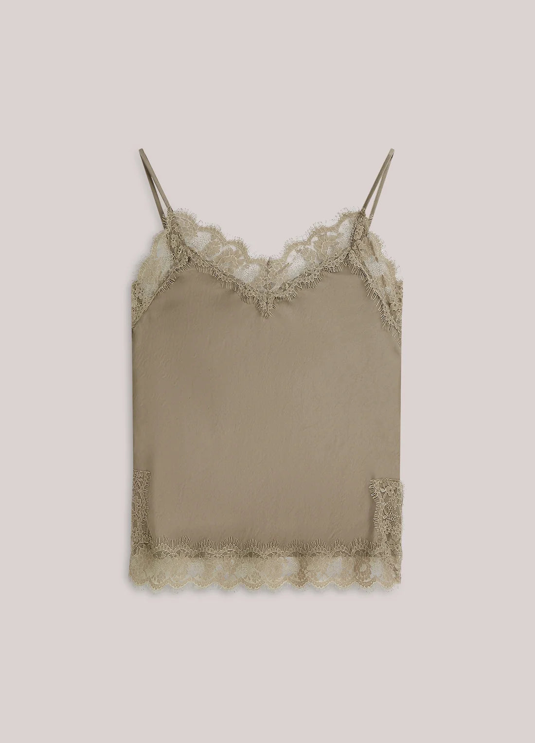 Satin Lace Trim Cami  in Taupe