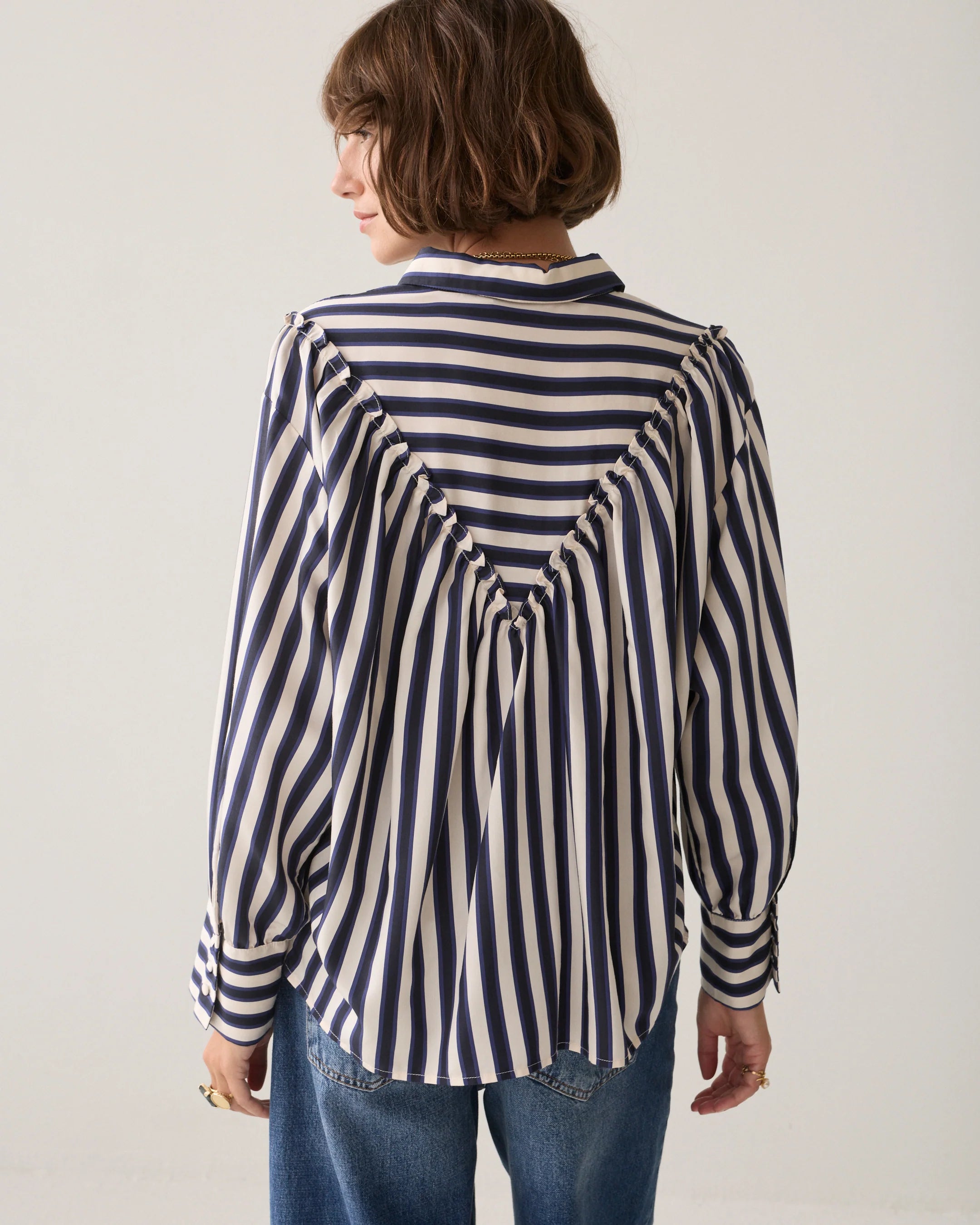 Stripe Satin Blouse in Midnight Blue