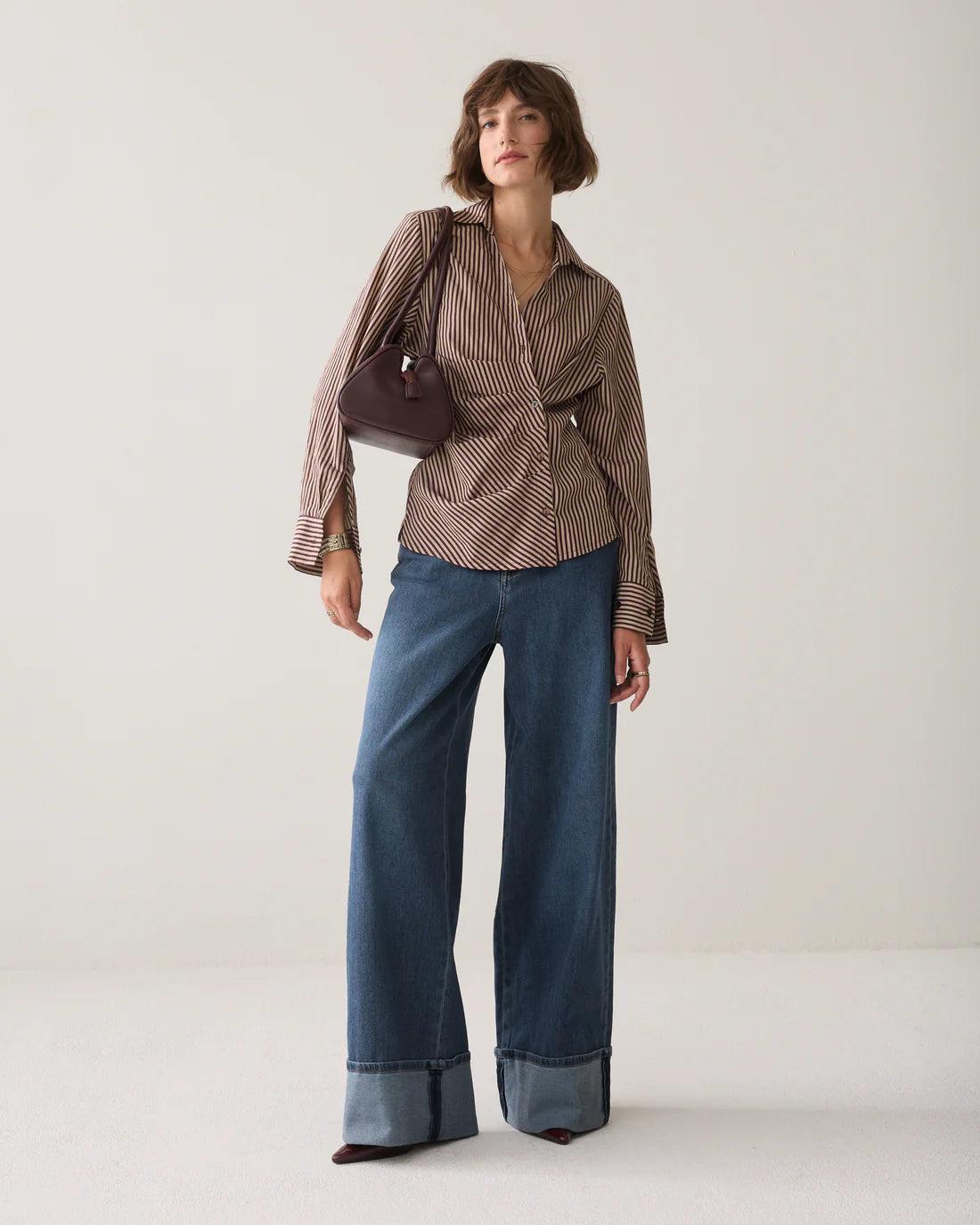Adjustable Stripe Blouse in Dark Burgundy