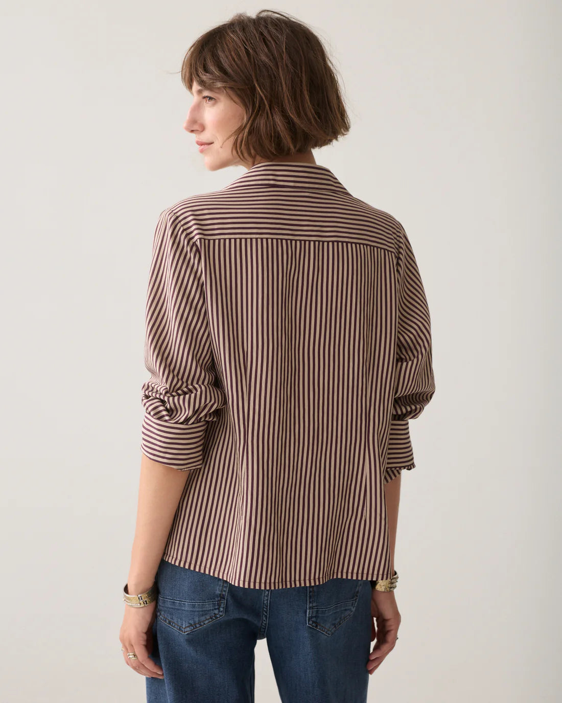 Adjustable Stripe Blouse in Dark Burgundy