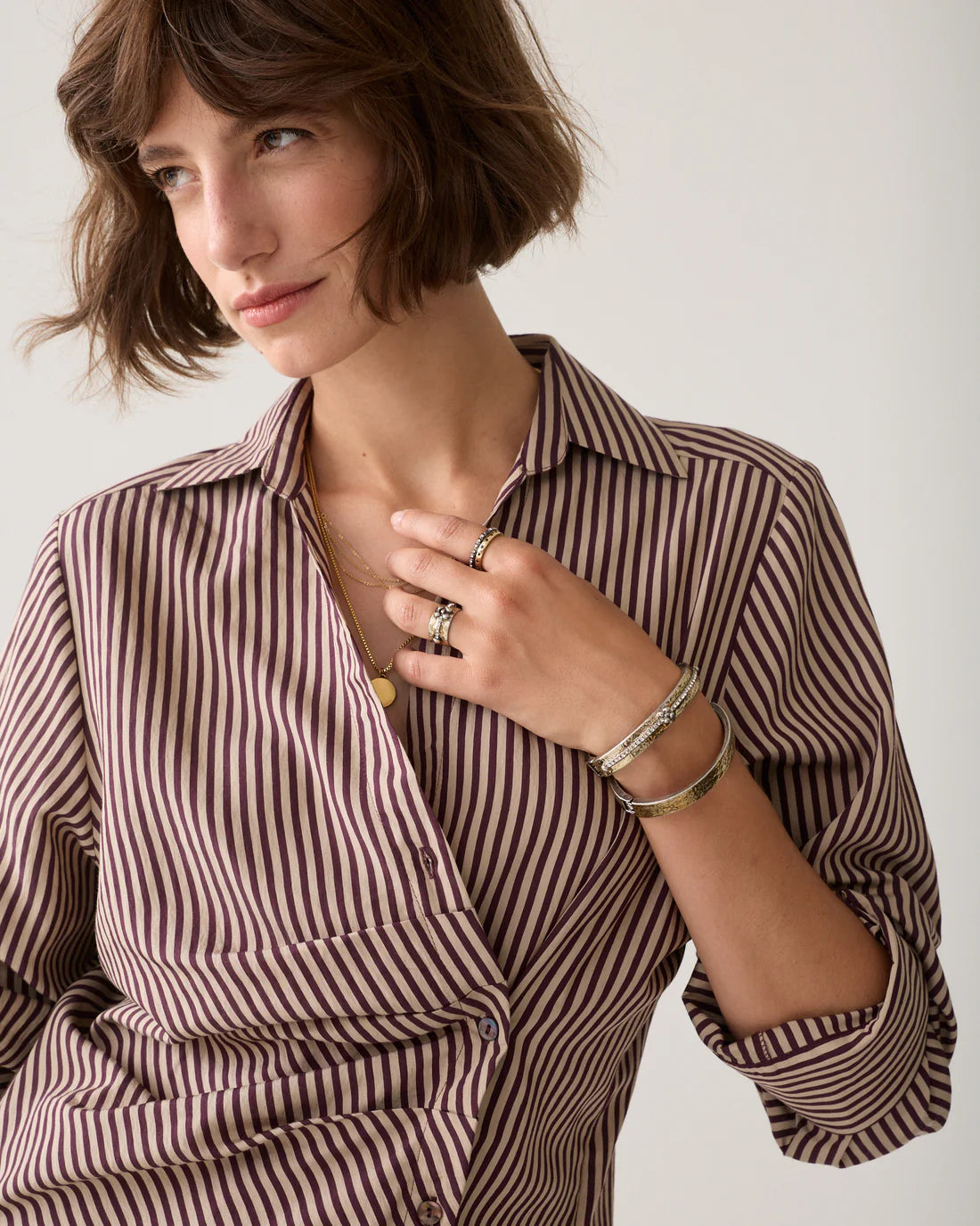 Adjustable Stripe Blouse in Dark Burgundy