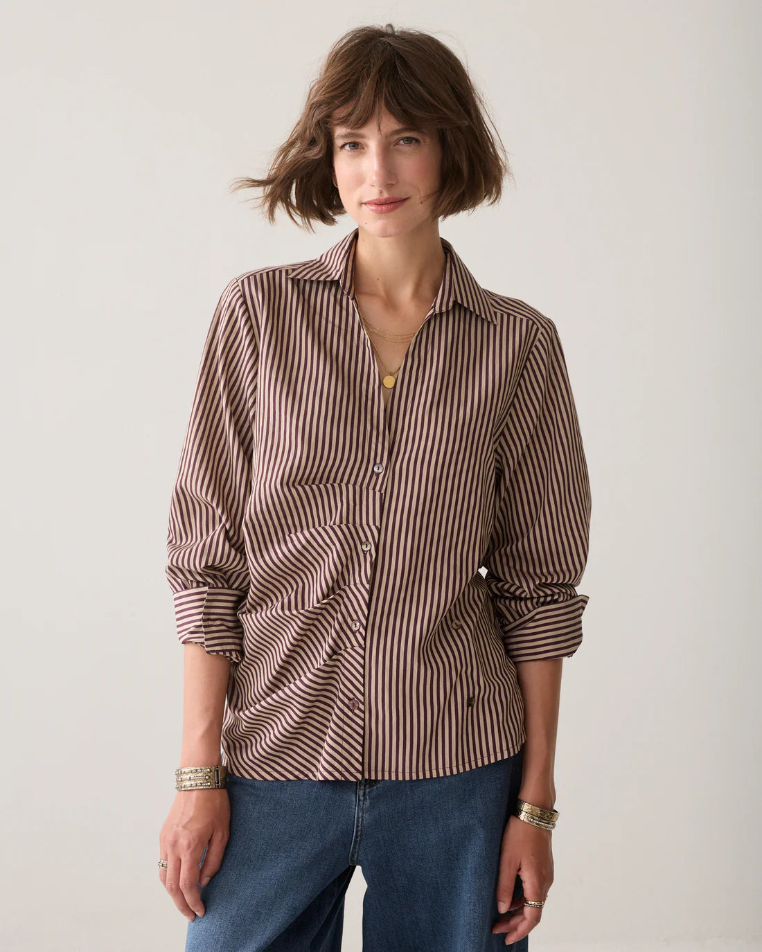 Adjustable Stripe Blouse in Dark Burgundy