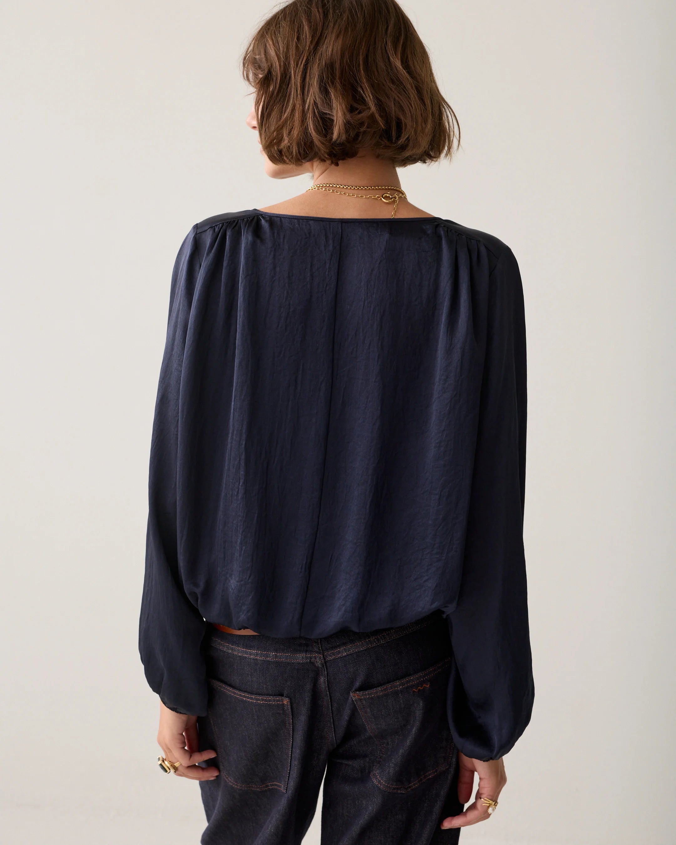 Silky Top with Bow in Midnight Blue