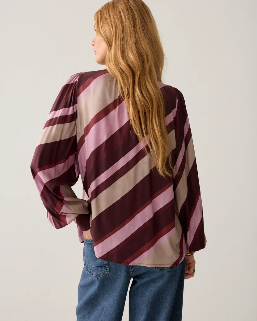 Bow Tie Diagonal Stripe Blouse in Multicolour