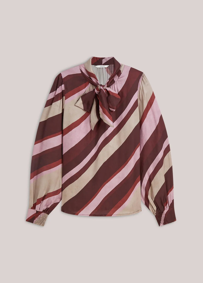 Bow Tie Diagonal Stripe Blouse in Multicolour