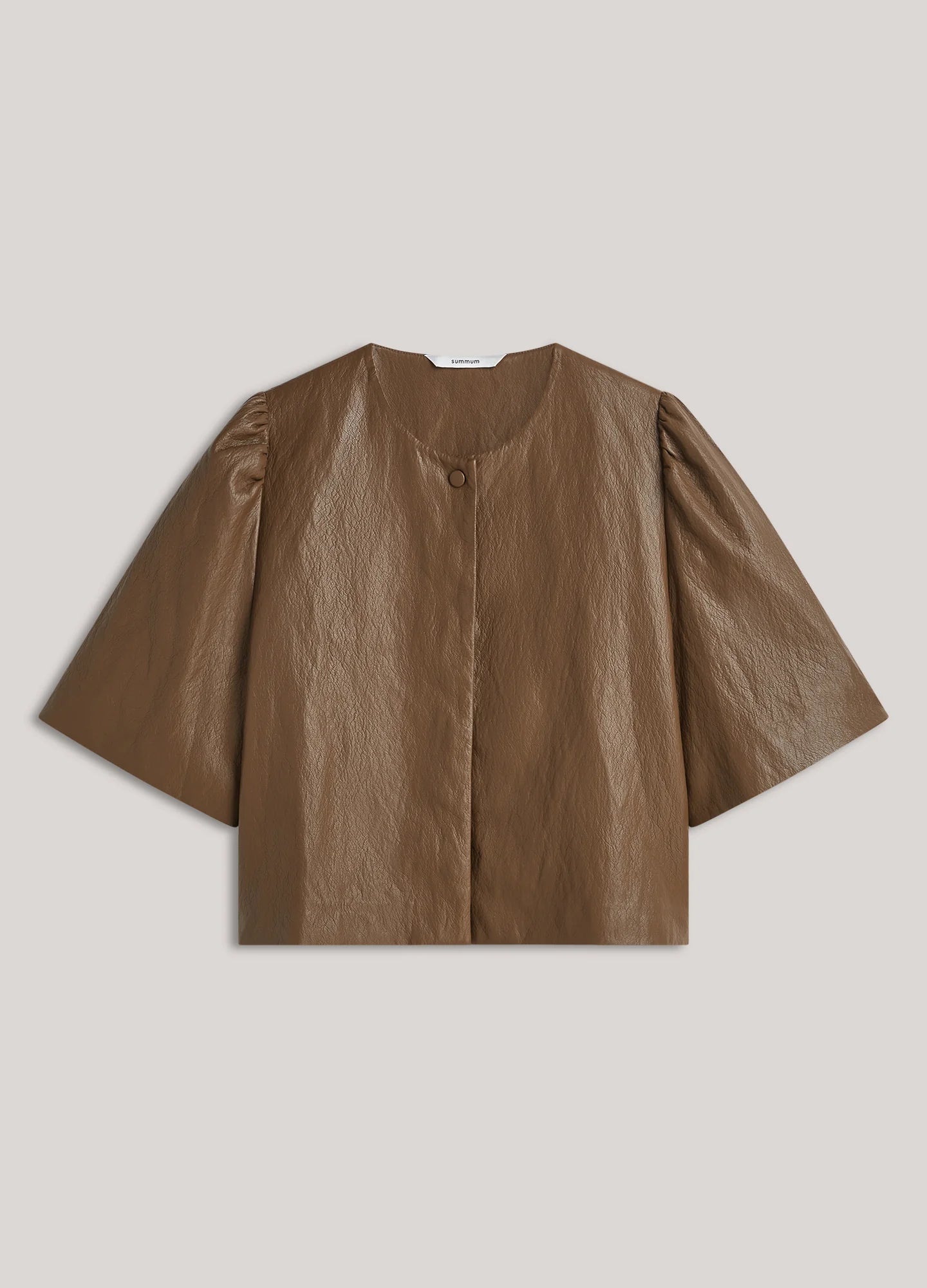 Soft Faux Leather Puff Sleeve Top in Sepia Brown