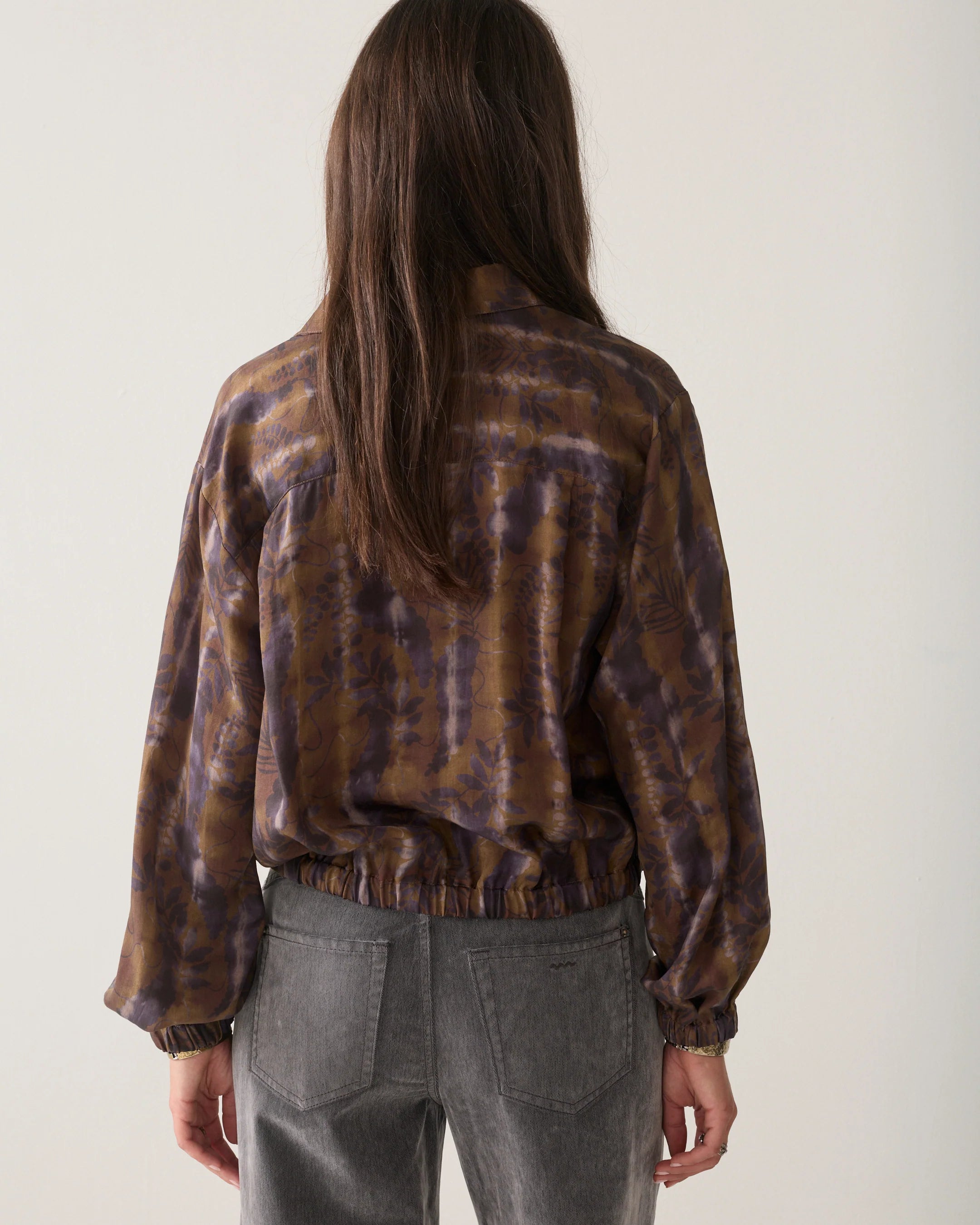 Misty Flower Cropped Blouse in Sepia Brown