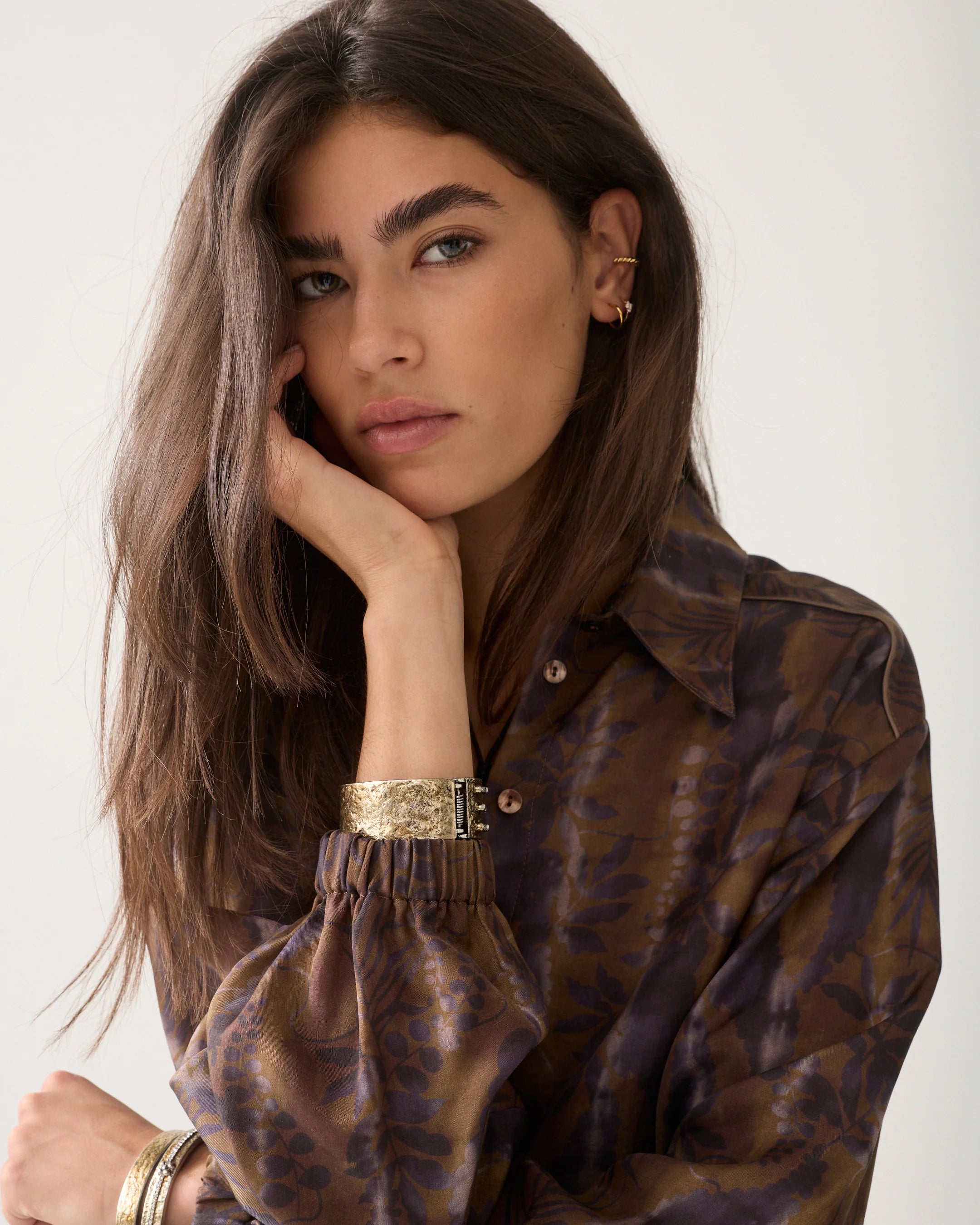 Misty Flower Cropped Blouse in Sepia Brown