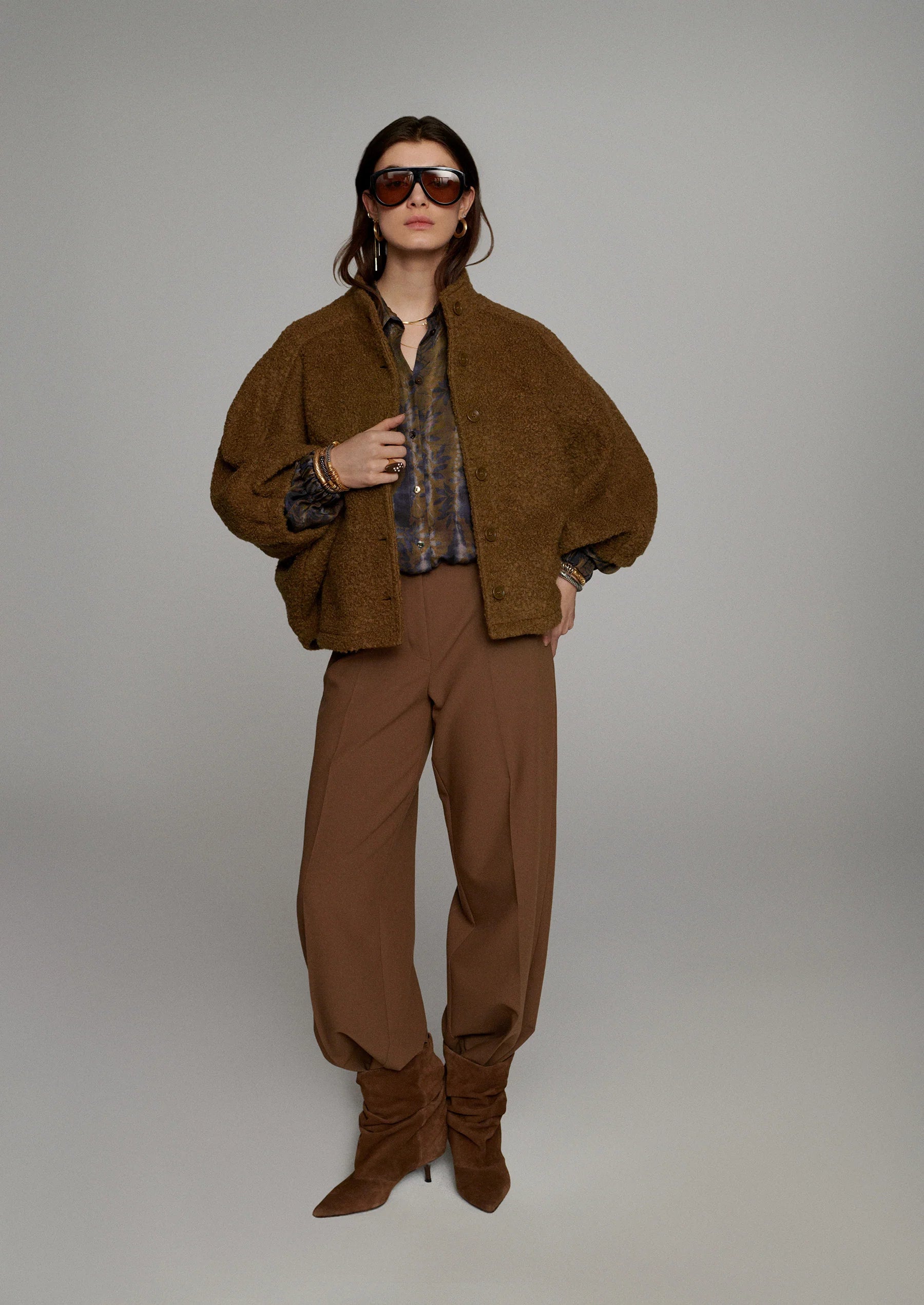 Misty Flower Cropped Blouse in Sepia Brown