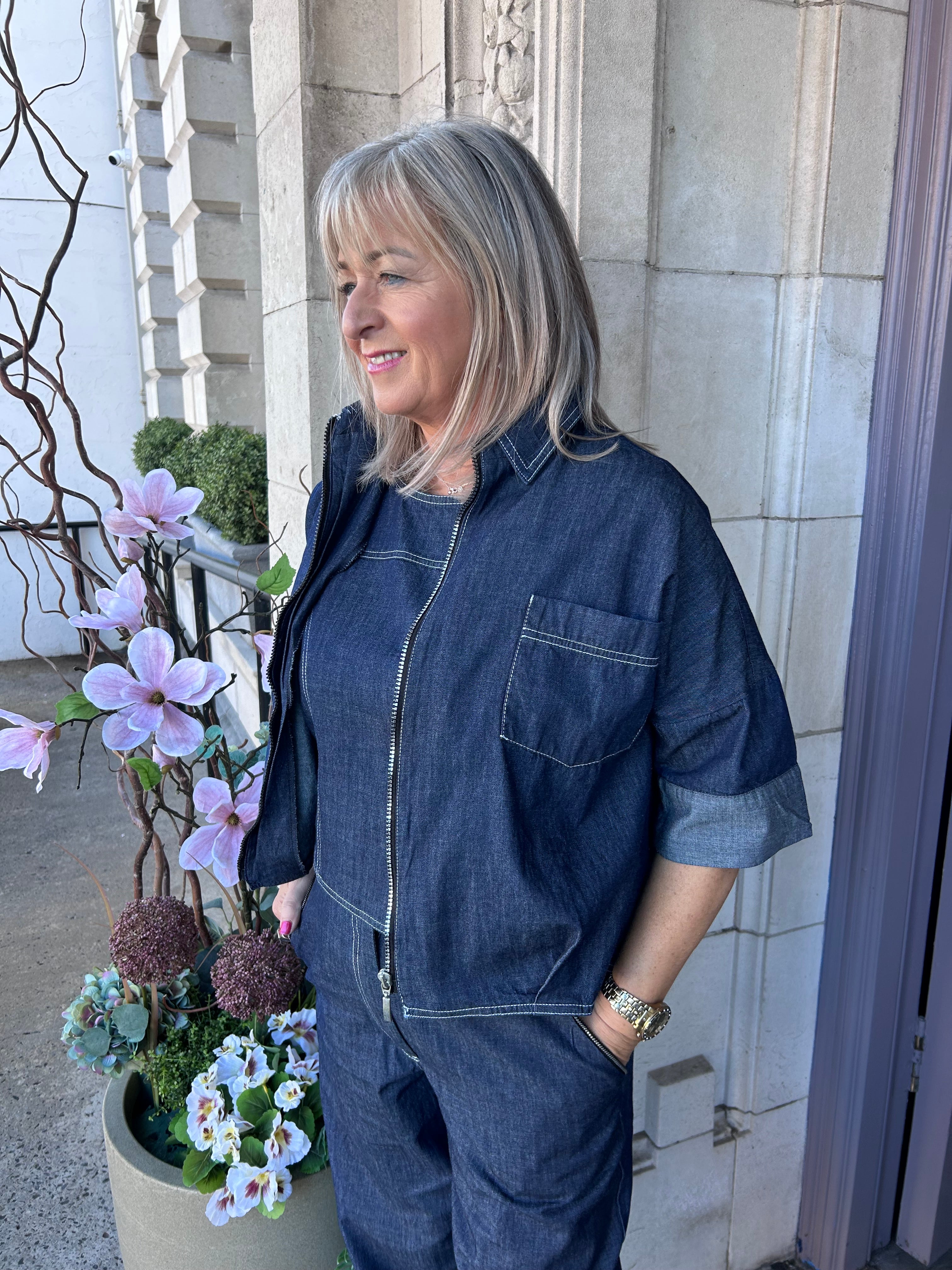 Zip Up Jacket in Denim