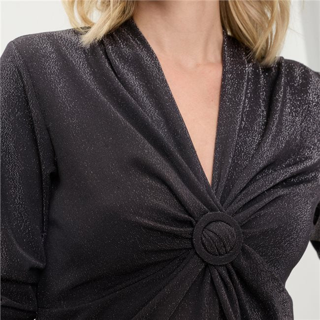 Shimmer Top with Gathered Front in Black