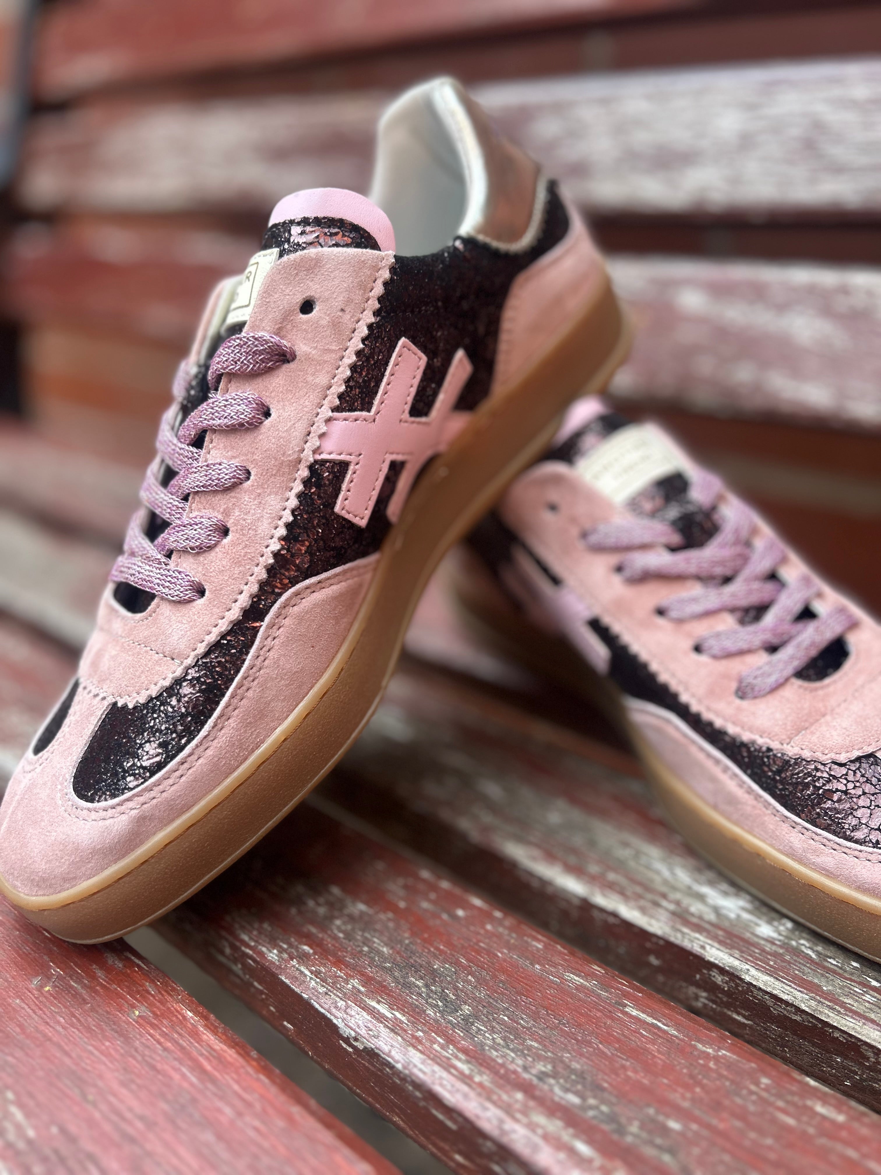 Lace Up Gum Sole Trainer in Dark Pink