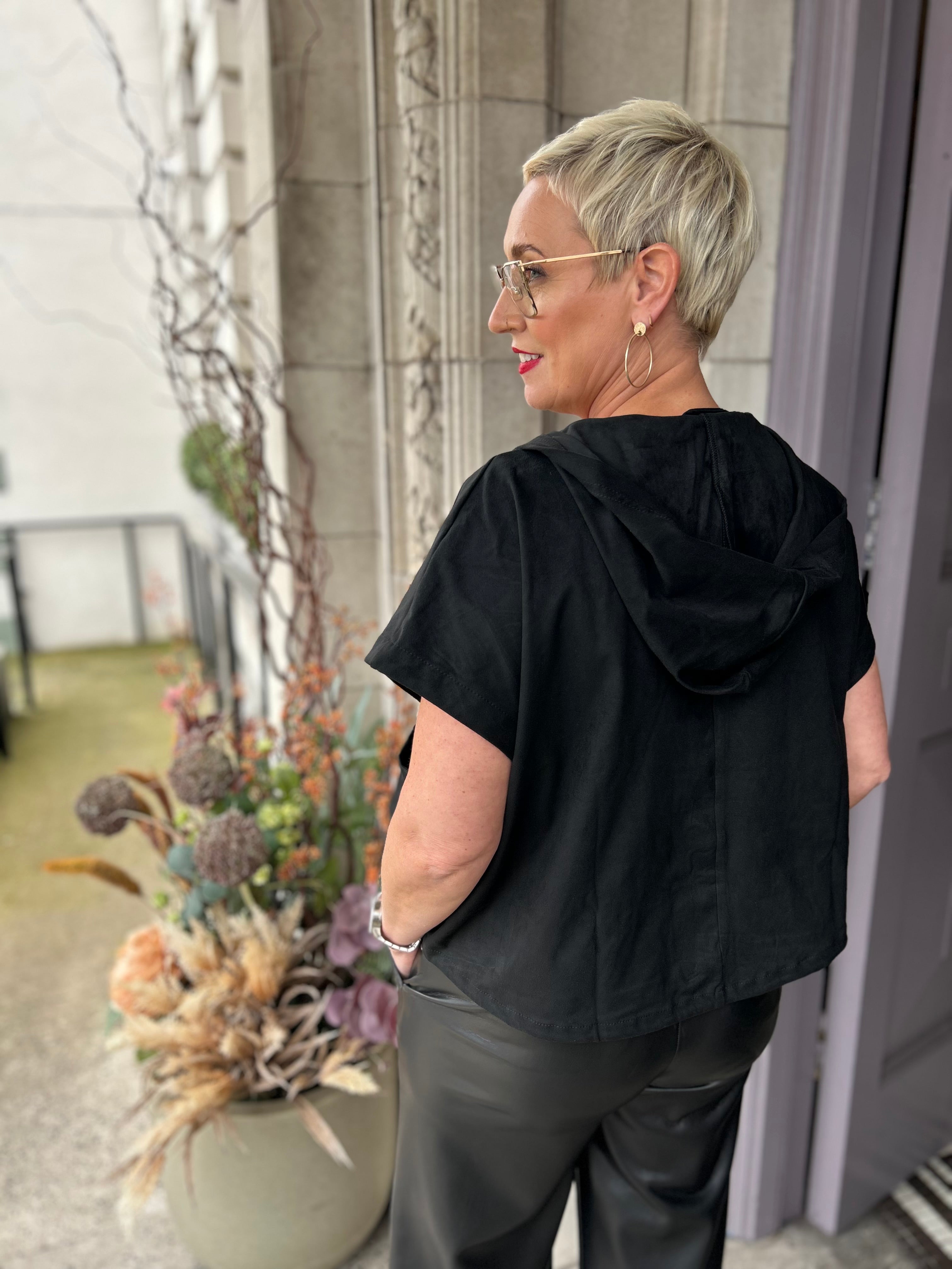 Suedette Hooded Waistcoat in Black
