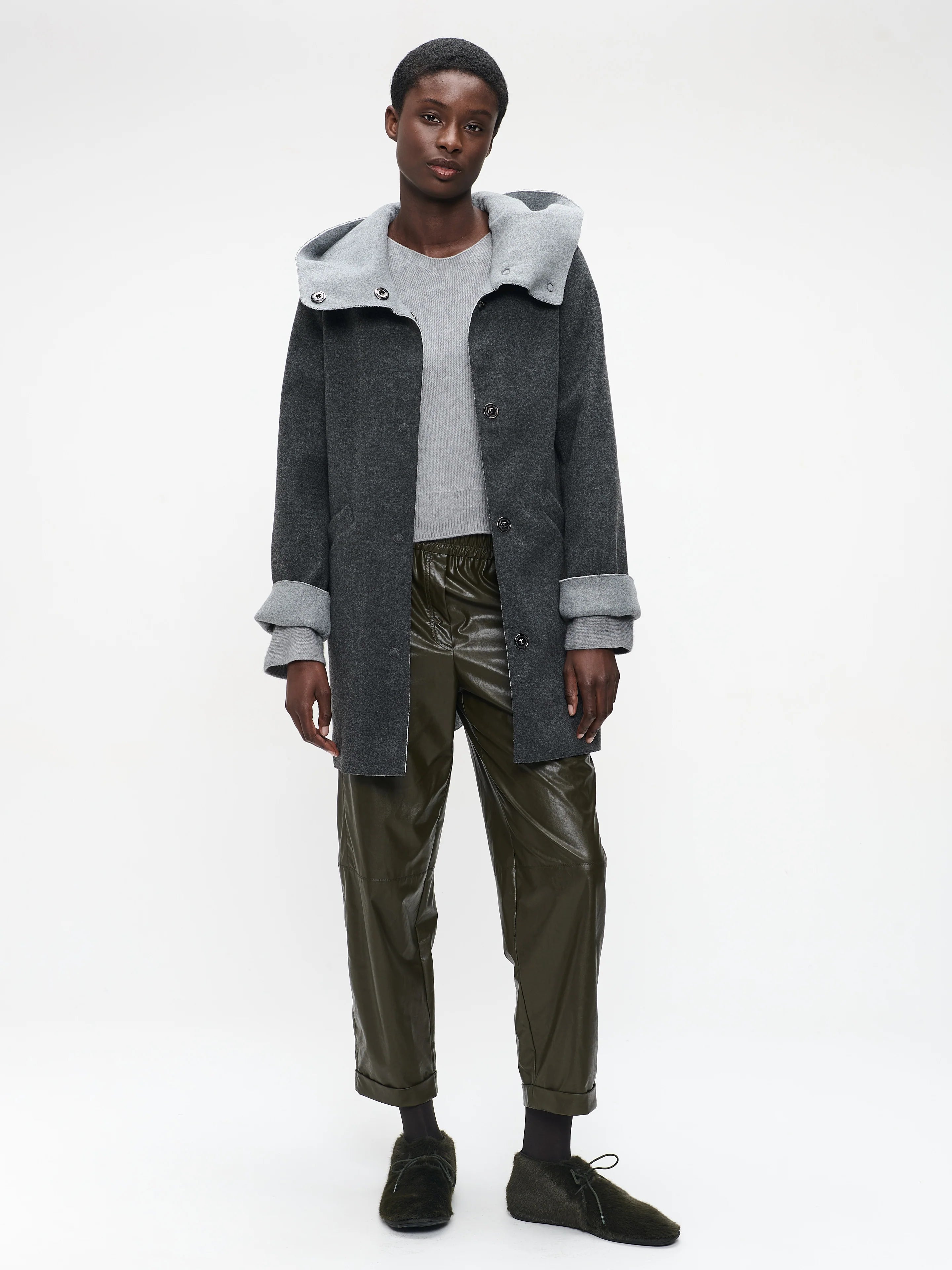 Daphne Eco Leather Trouser in Army