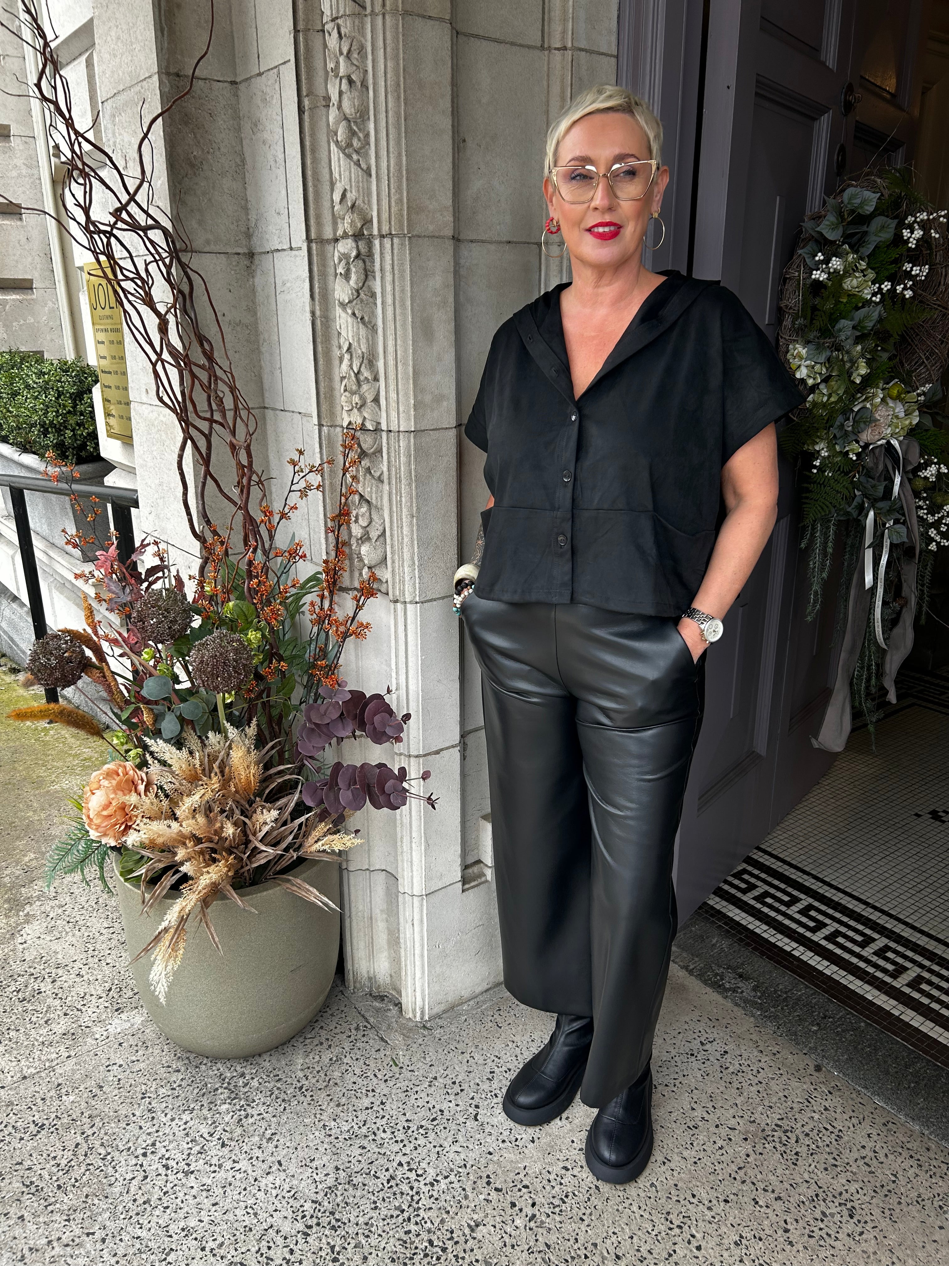 Suedette Hooded Waistcoat in Black