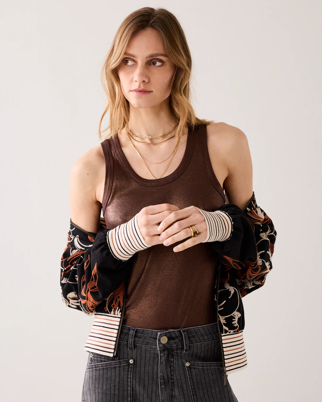 Ribbed Tank Top in Burnt Apricot